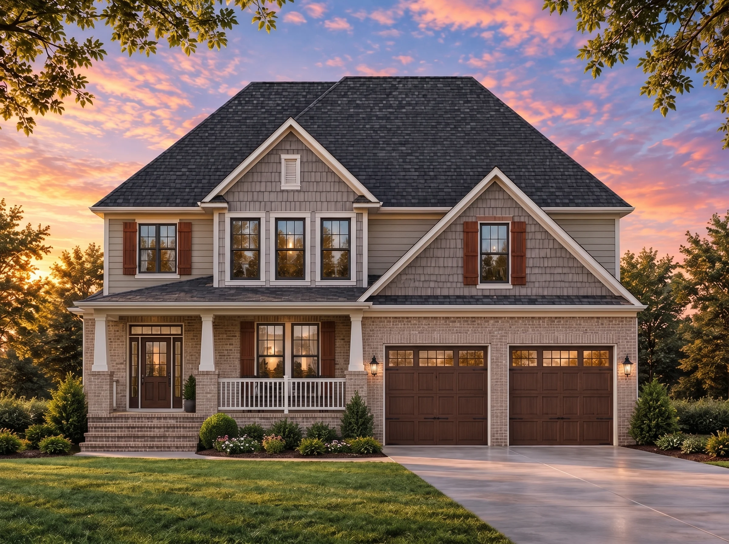 Plan  18-2241 – Nelson Meadow | New  American – 4-Bed, 3-Bath, 3,666 SF - Natural Brick, AI-generated exterior concept