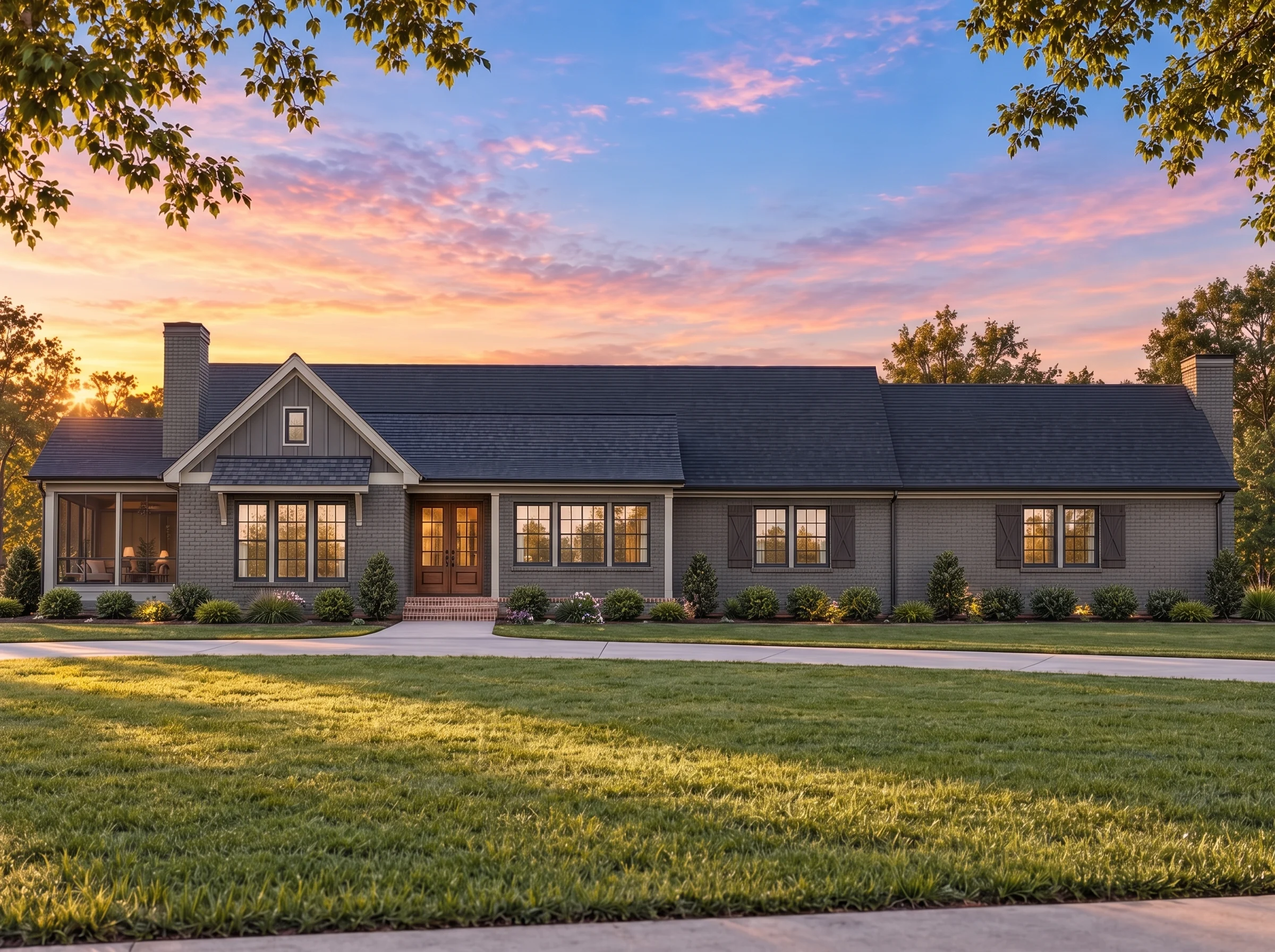 Plan  18-2248 – The Carter Cottage |  Traditional Ranch – 3-Bed, 2-Bath, 2,523 SF - Warm Charcoal, AI-generated exterior concept