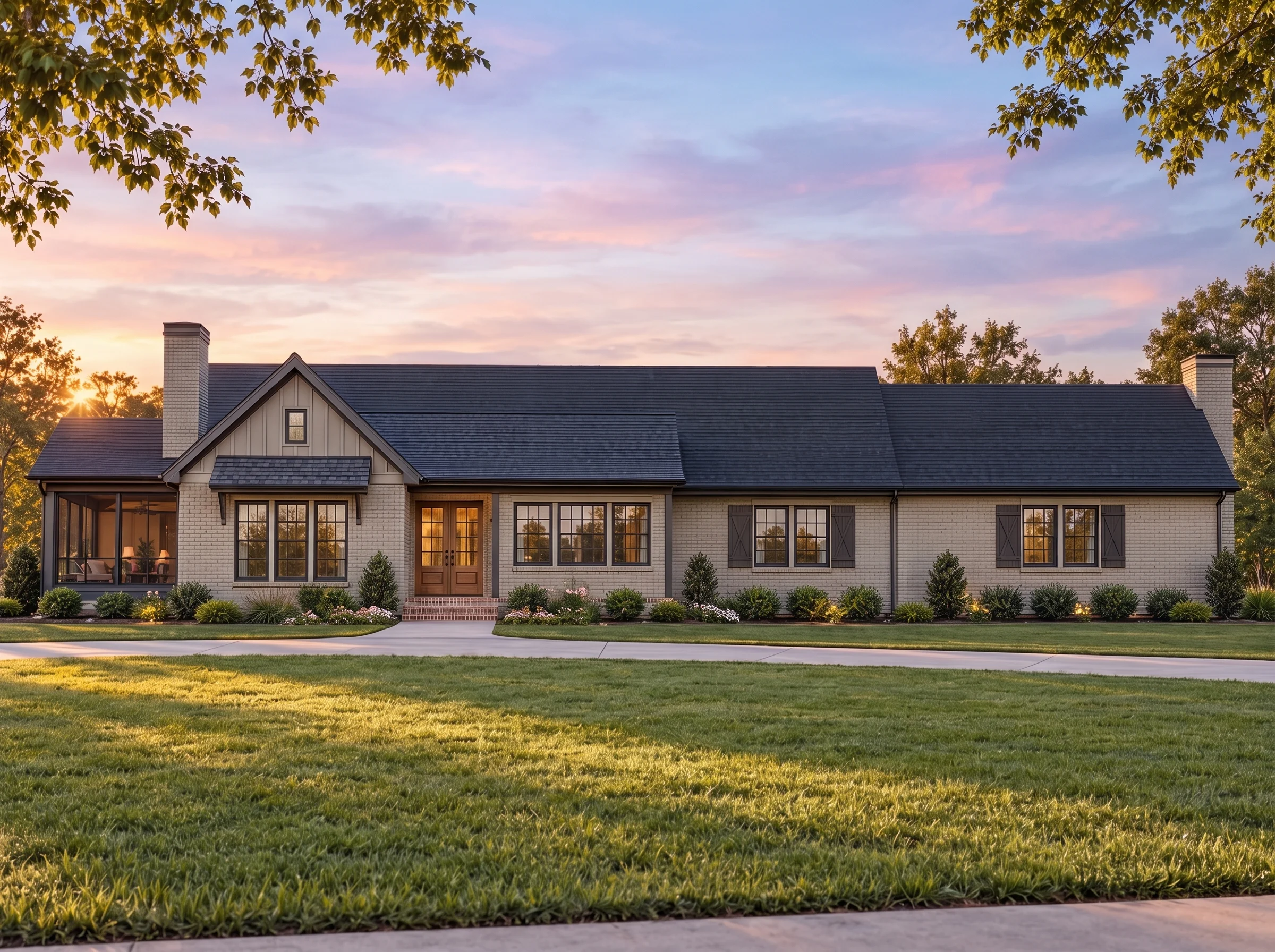 Plan  18-2248 – The Carter Cottage |  Traditional Ranch – 3-Bed, 2-Bath, 2,523 SF - Mushroom Taupe, AI-generated exterior concept