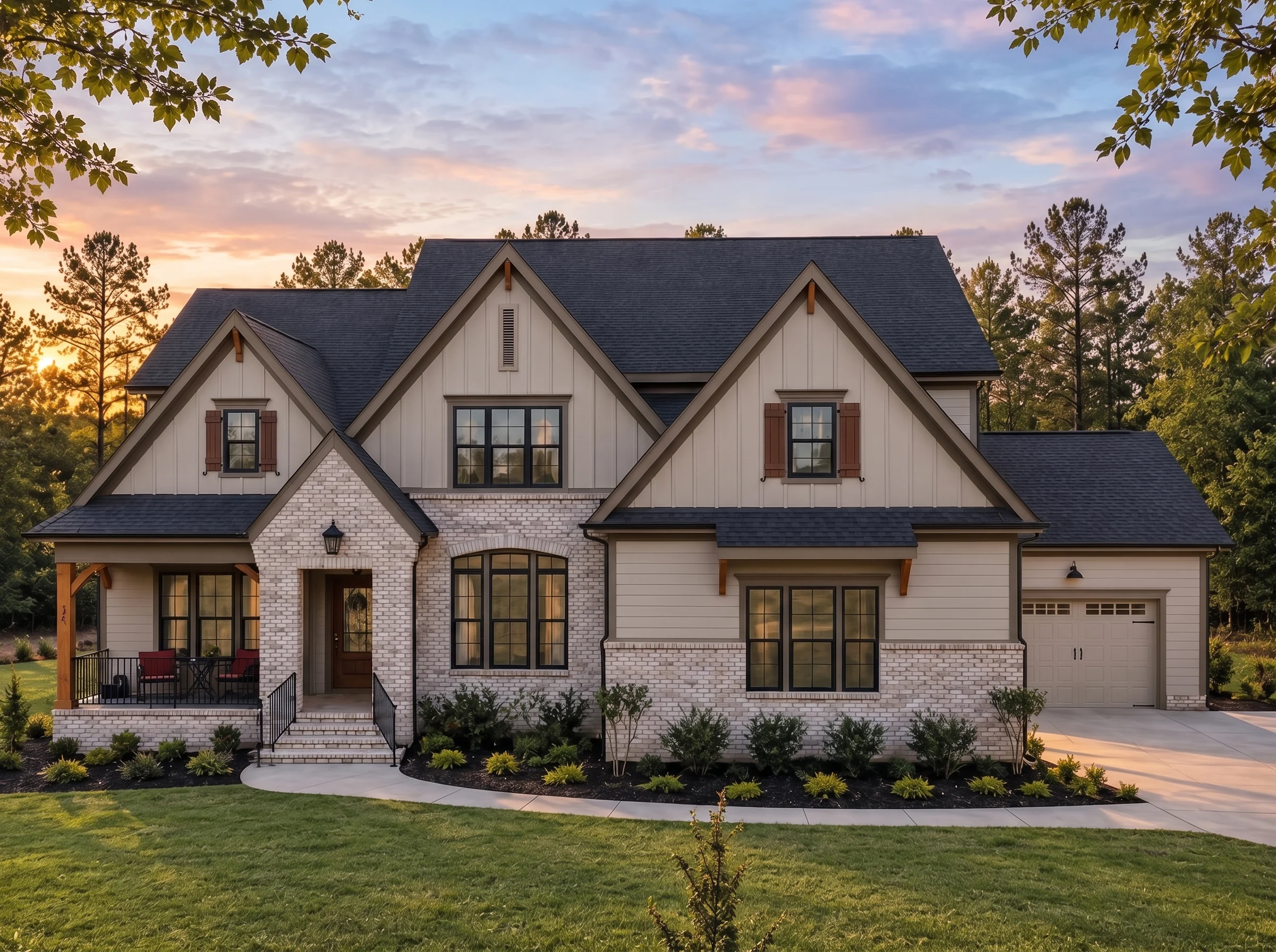 Plan  19-1016 – Auburn Station Farm  | New American – 4-Bed, 5-Bath, 3,692 SF - Mushroom Taupe, AI-generated exterior concept