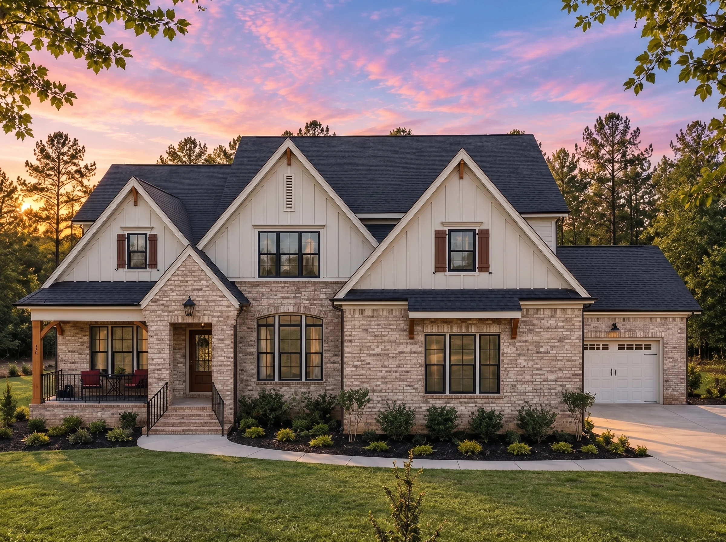 Plan  19-1016 – Auburn Station Farm  | New American – 4-Bed, 5-Bath, 3,692 SF - Natural Brick, AI-generated exterior concept