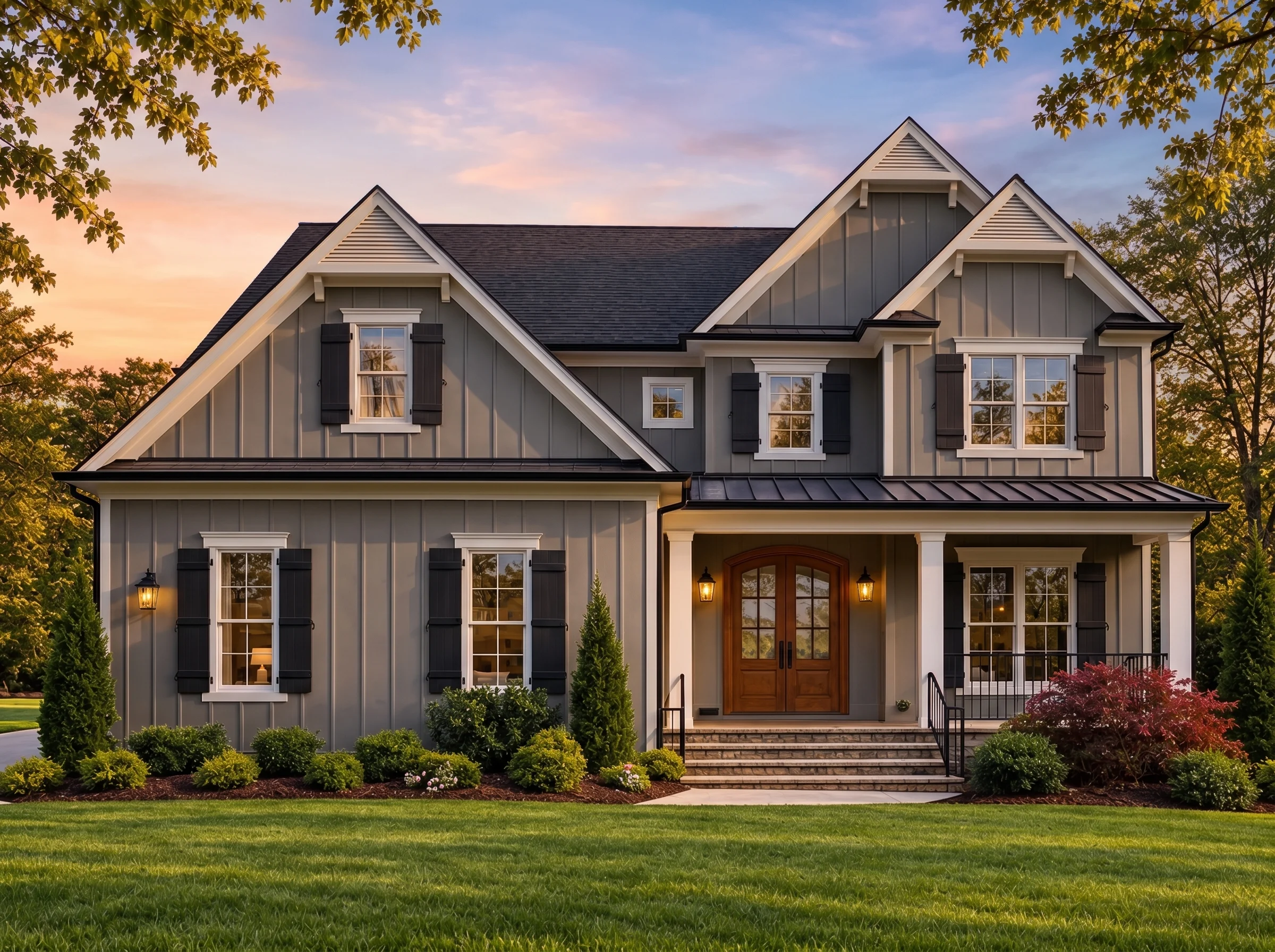 Plan  19-1111 – Idaho Ridge | New  American – 5-Bed, 5-Bath, 4,009 SF - Warm Charcoal, AI-generated exterior concept