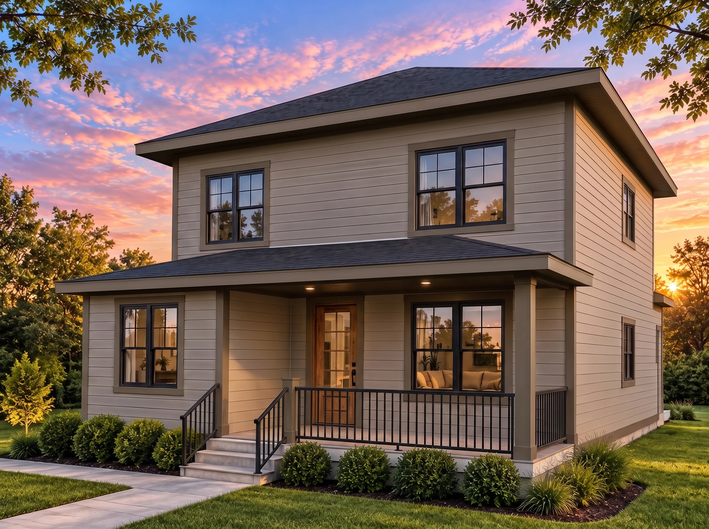 Plan  19-1089 – Auburn Landing Residence | Traditional – 5-Bed, 4.5-Bath, 1,847 SF - Mushroom Taupe, AI-generated exterior concept