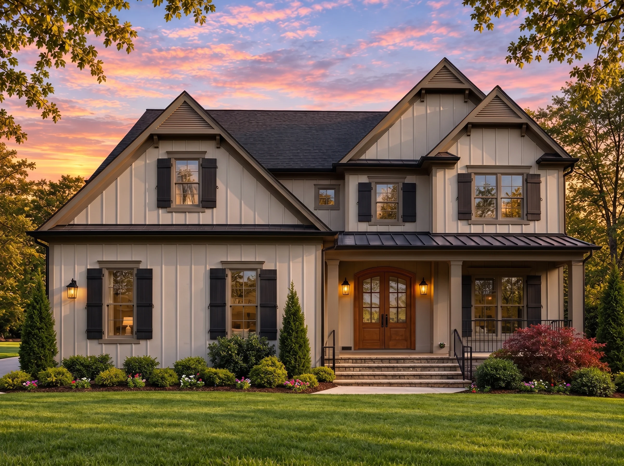 Plan  19-1111 – Idaho Ridge | New  American – 5-Bed, 5-Bath, 4,009 SF - Mushroom Taupe, AI-generated exterior concept