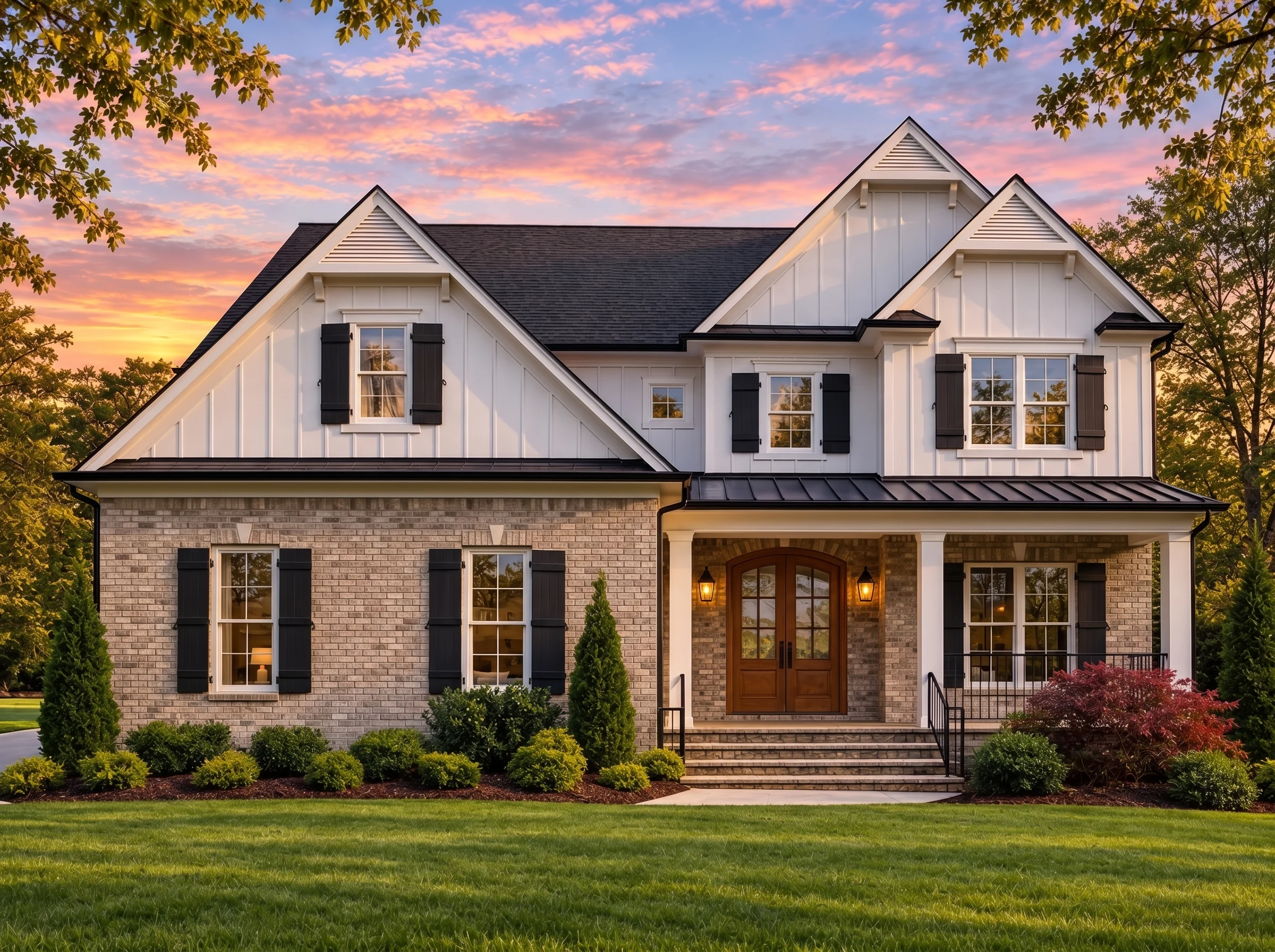 Plan  19-1111 – Idaho Ridge | New  American – 5-Bed, 5-Bath, 4,009 SF - Natural Brick, AI-generated exterior concept