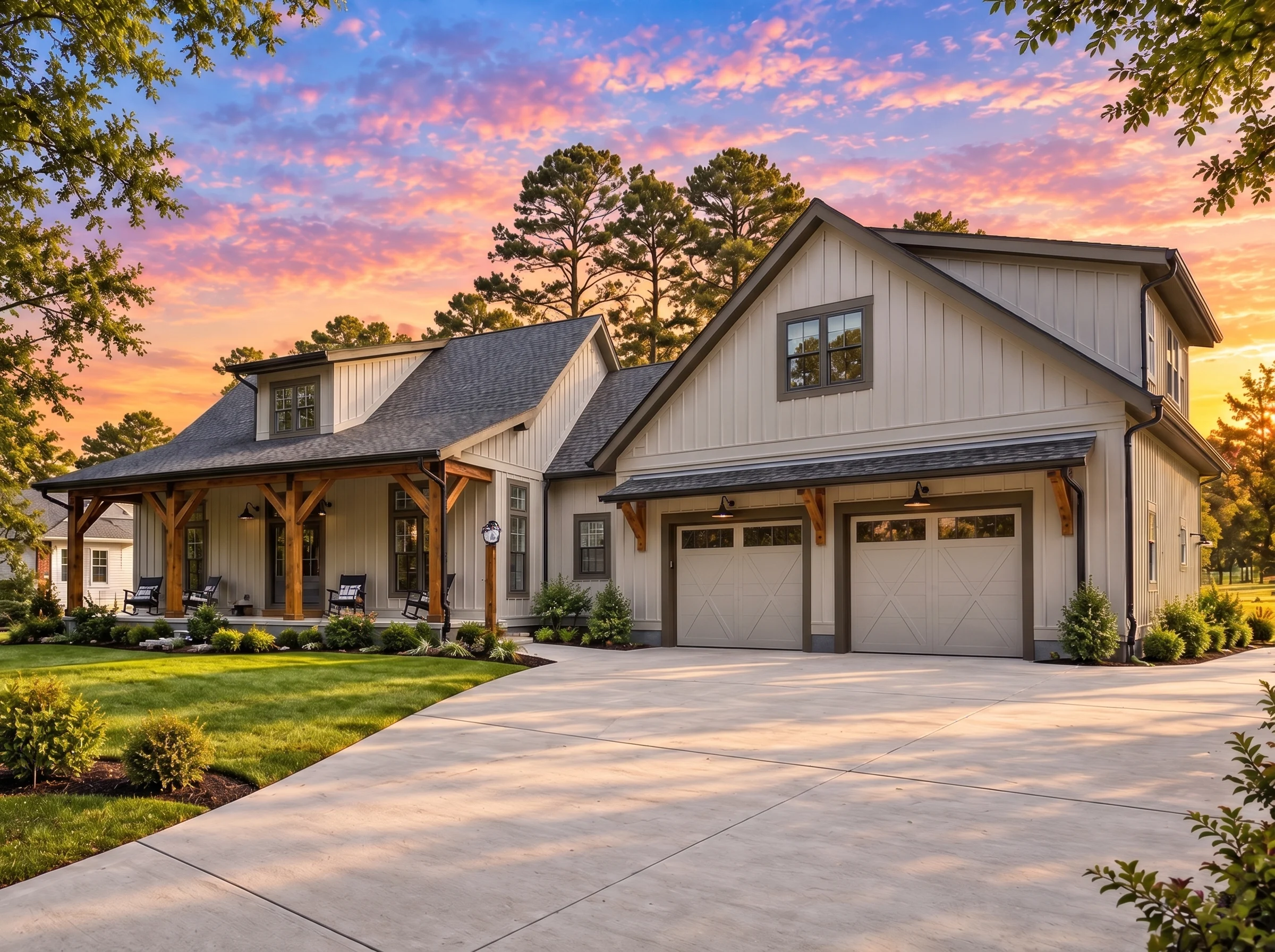 Plan  19-1244 – The Evans Haven |  Modern Farmhouse – 4-Bed, 4-Bath, 3,375 SF - Mushroom Taupe, AI-generated exterior concept