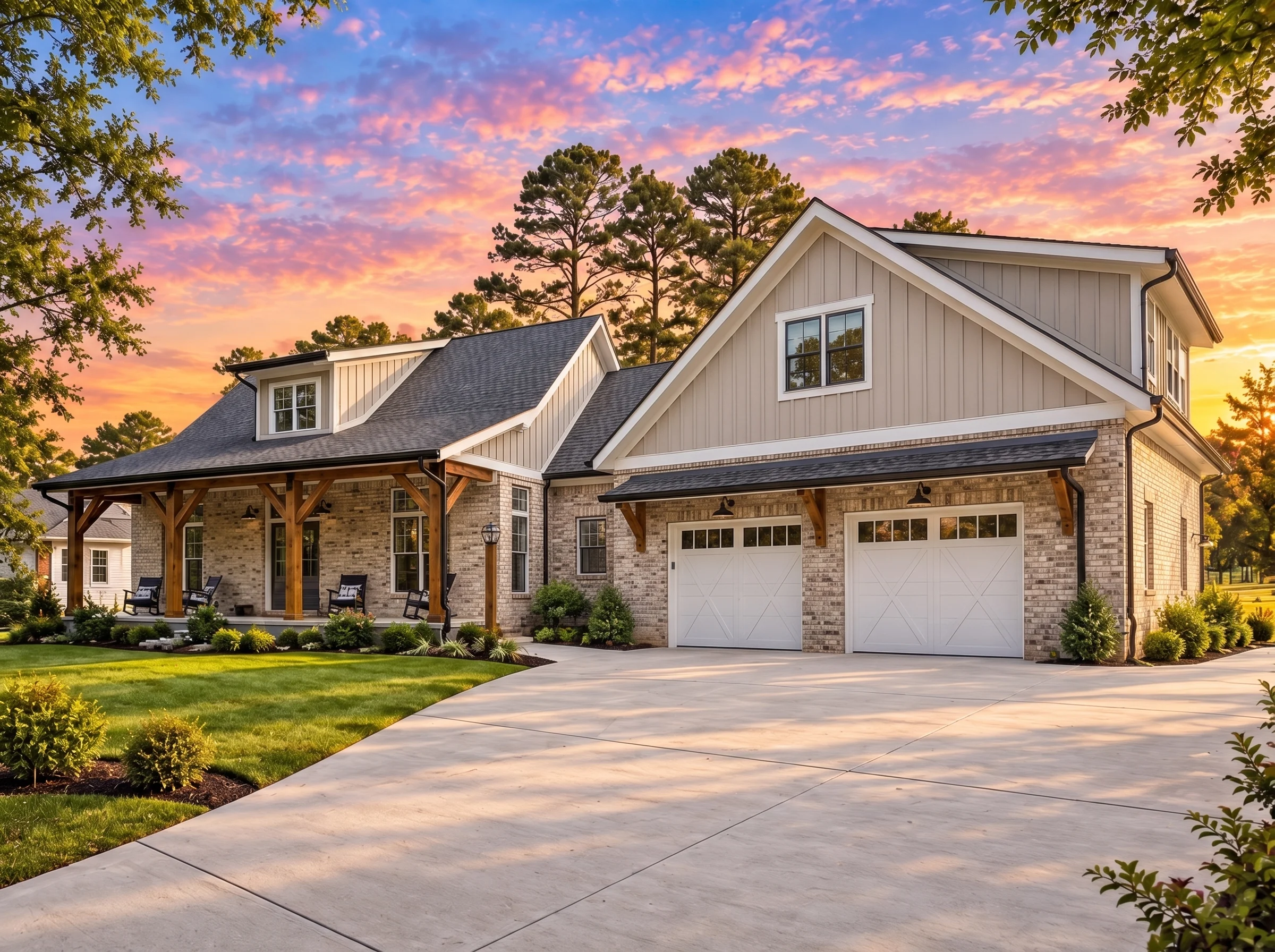 Plan  19-1244 – The Evans Haven |  Modern Farmhouse – 4-Bed, 4-Bath, 3,375 SF - Natural Brick, AI-generated exterior concept