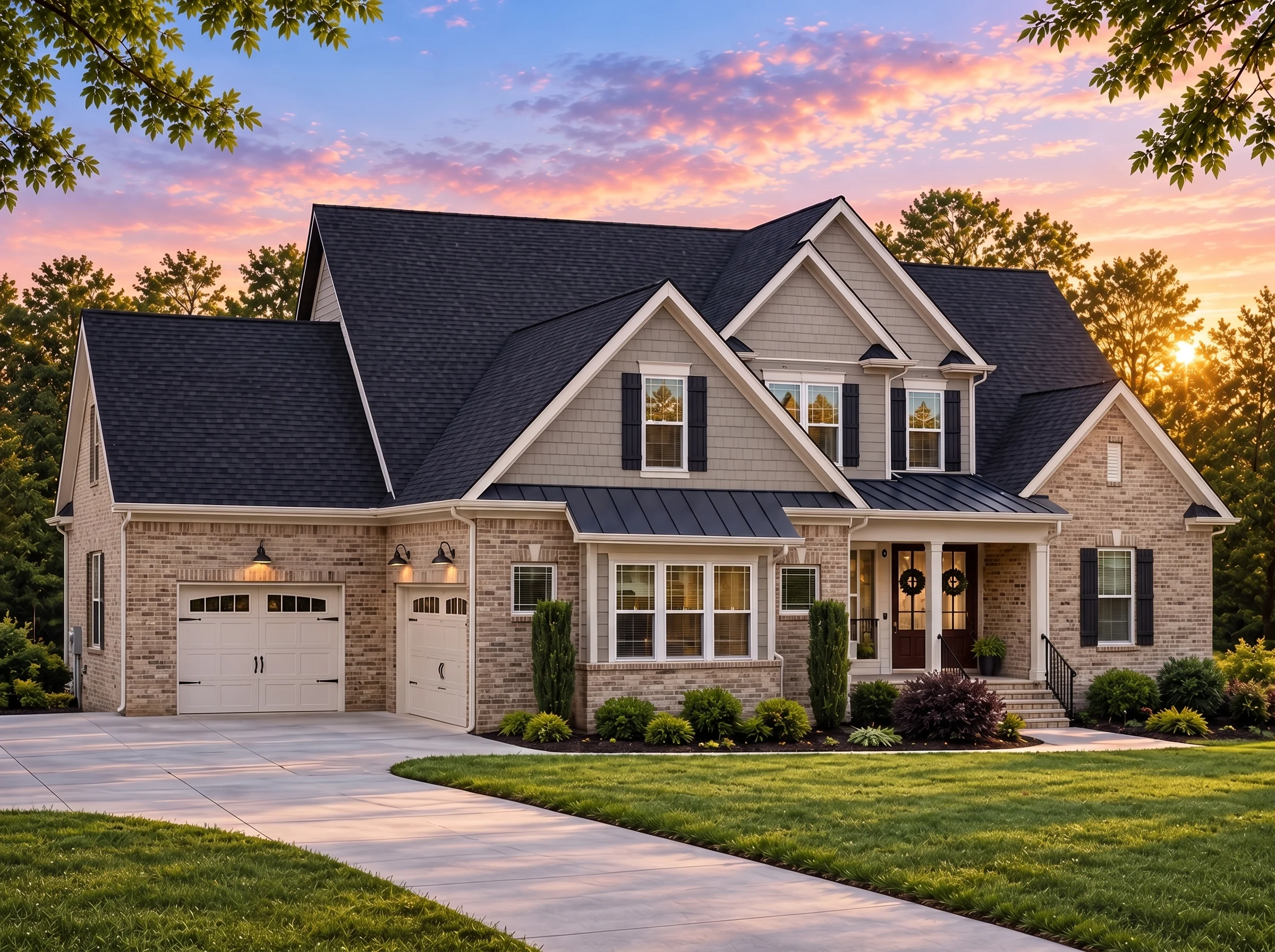 Plan  19-1240 – Dragonfly Villa |  New American – 4-Bed, 3-Bath, 3,334 SF - Natural Brick, AI-generated exterior concept