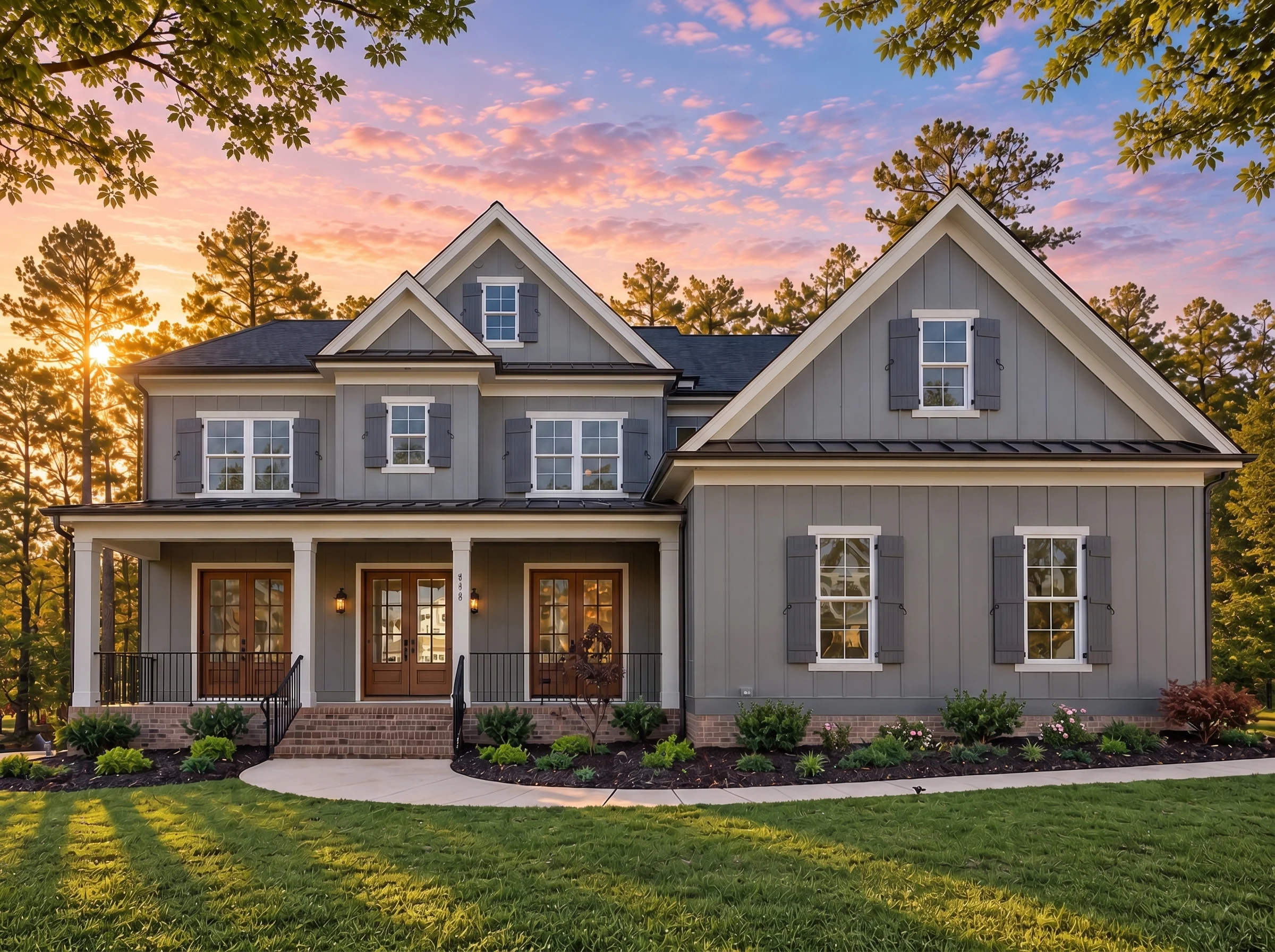 Plan  19-1190 – Indiana River |  Modern Farmhouse – 5-Bed, 4.5-Bath, 3,980 SF - Warm Charcoal, AI-generated exterior concept