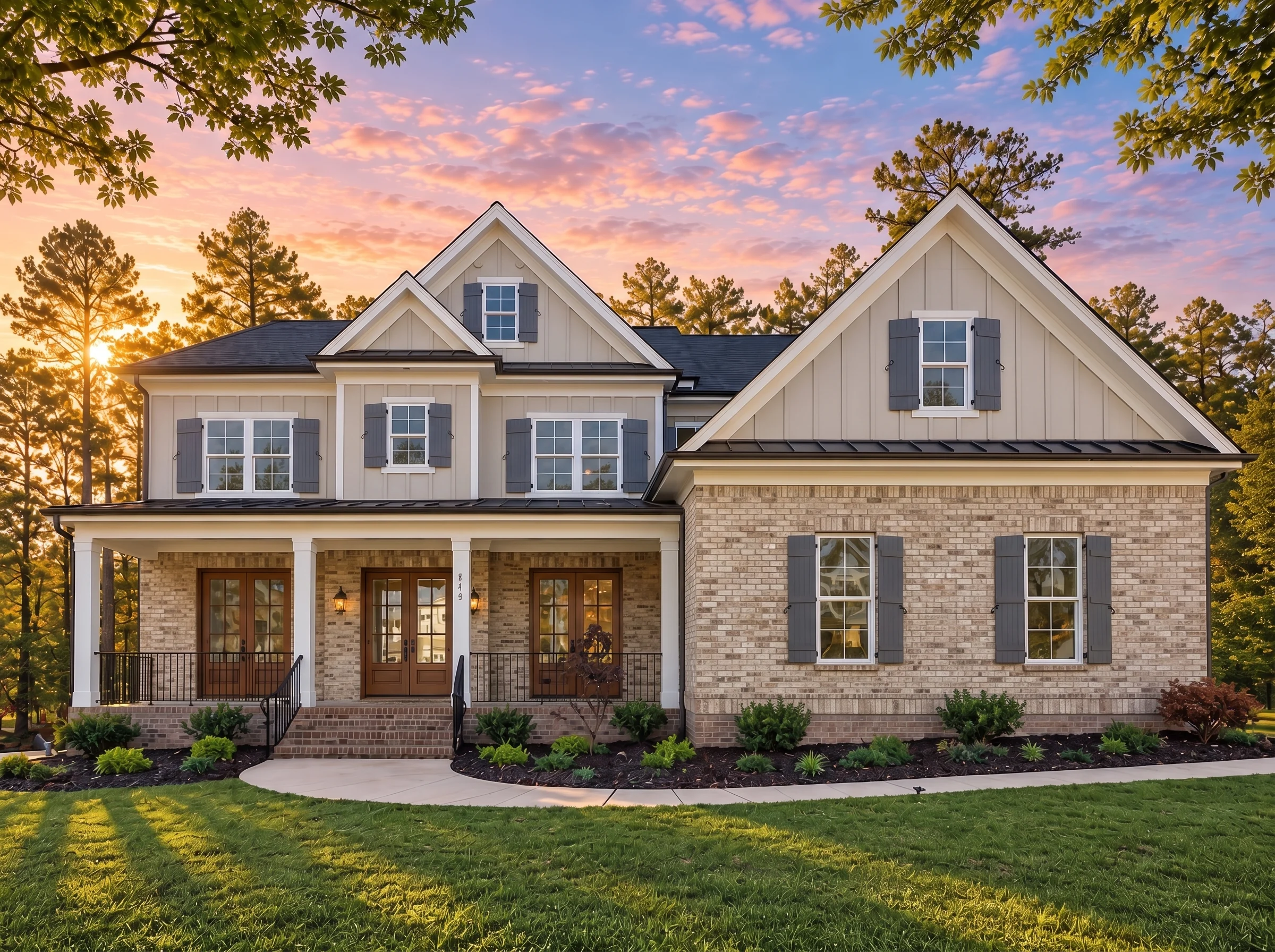 Plan  19-1190 – Indiana River |  Modern Farmhouse – 5-Bed, 4.5-Bath, 3,980 SF - Natural Brick, AI-generated exterior concept