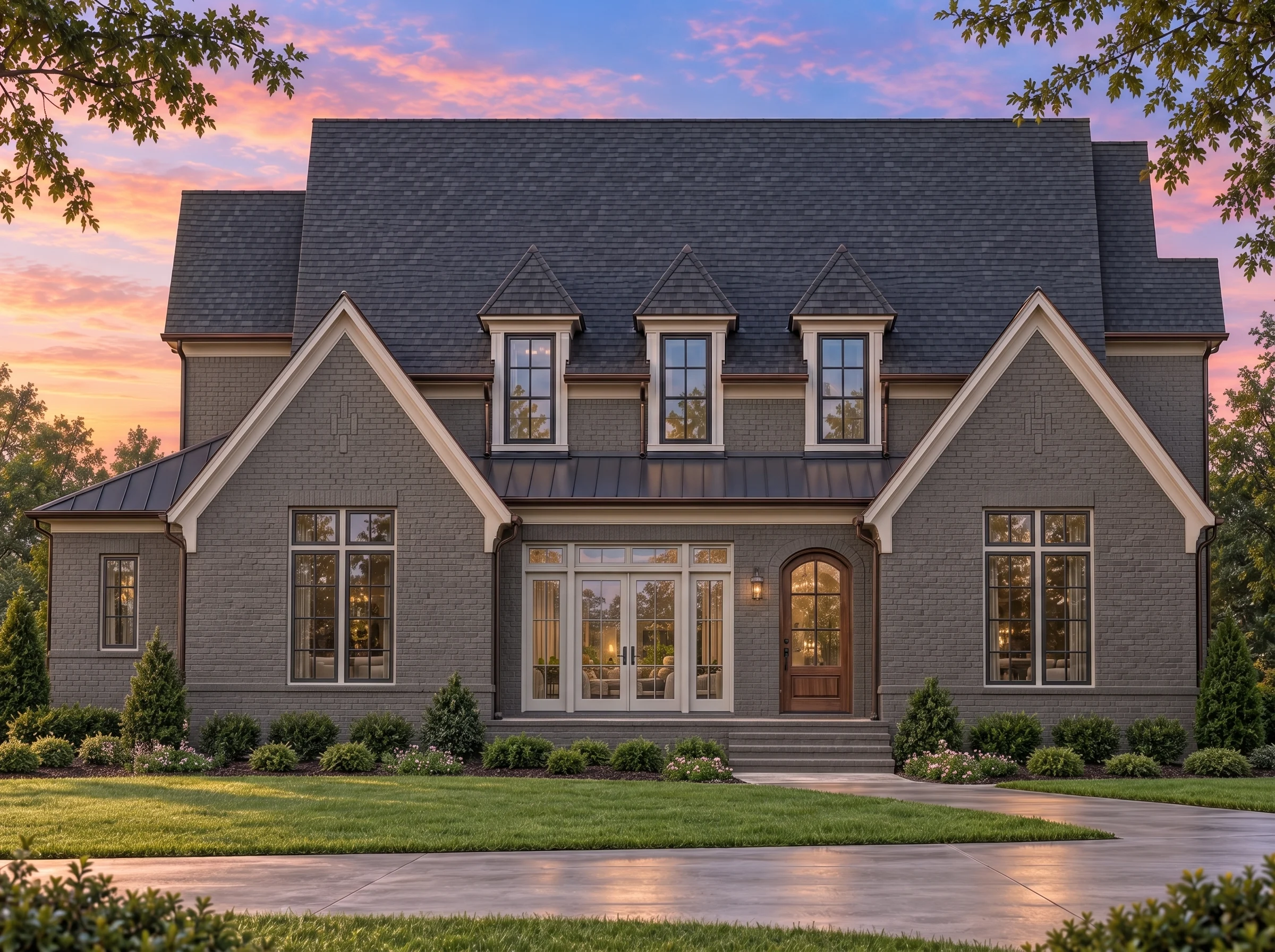 Plan  19-1179 – The Campbell Station  | Traditional Colonial – 4-Bed, 4.5-Bath, 3,593 SF - Warm Charcoal, AI-generated exterior concept