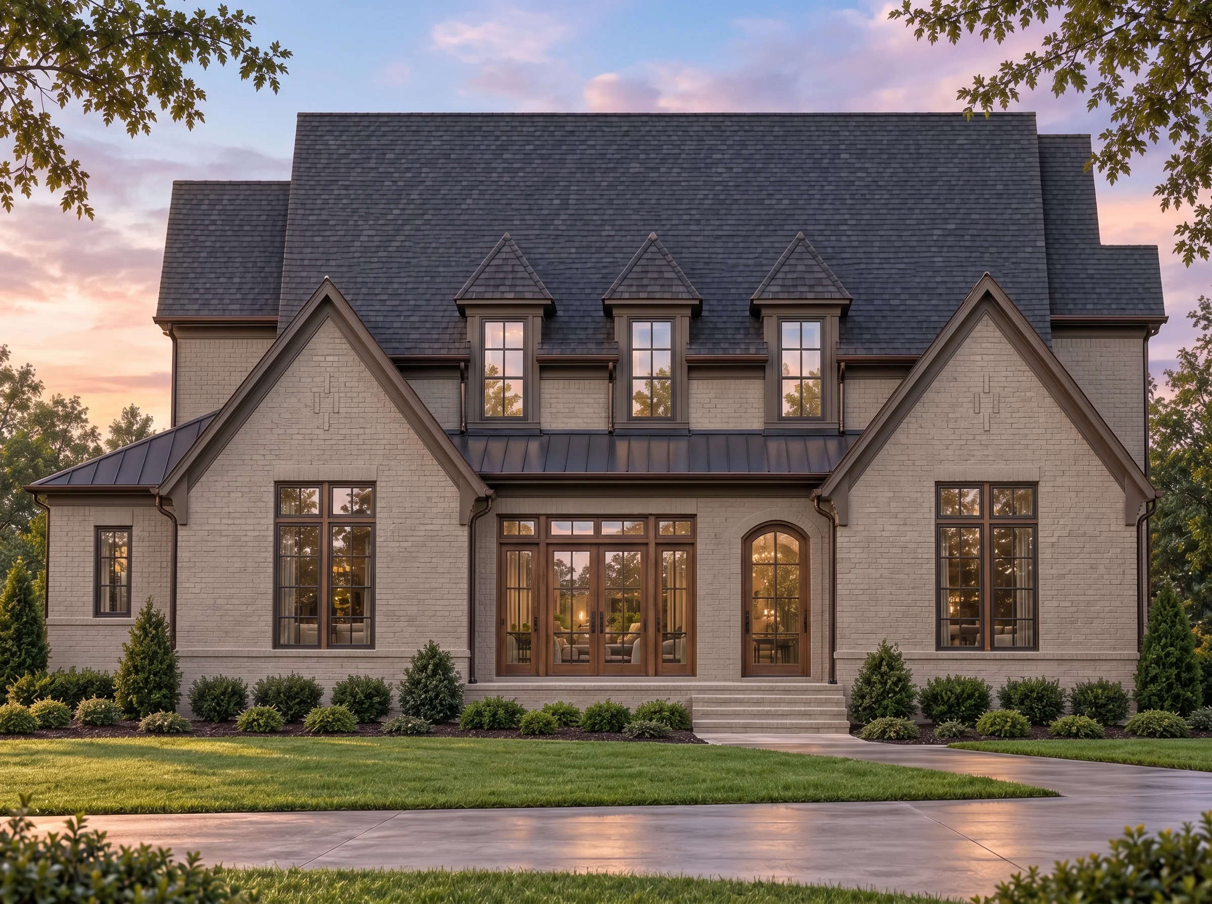 Plan  19-1179 – The Campbell Station  | Traditional Colonial – 4-Bed, 4.5-Bath, 3,593 SF - Mushroom Taupe, AI-generated exterior concept