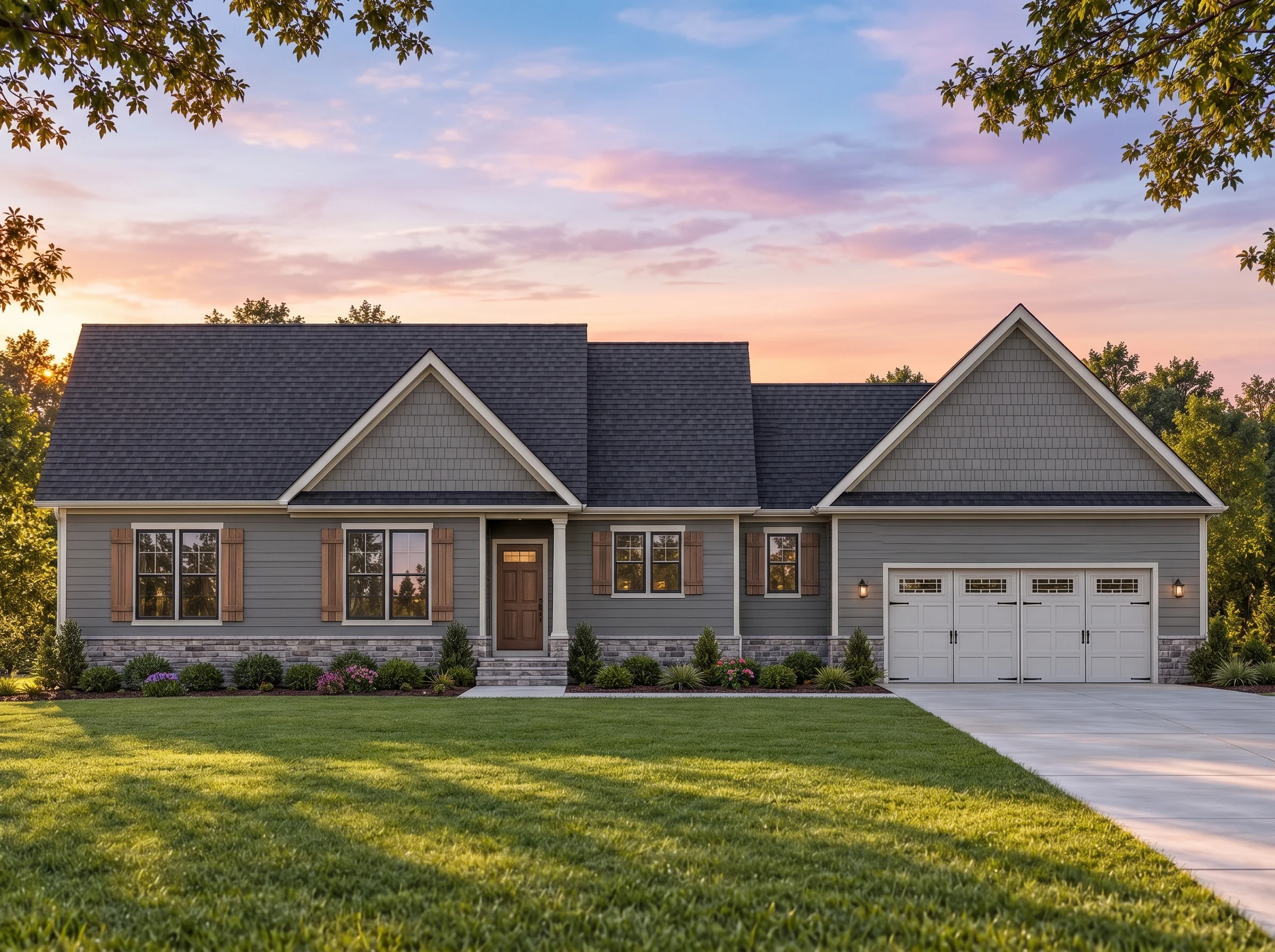 Plan  19-1460 – The Bell House |  Traditional Ranch – 3-Bed, 2-Bath, 1,433 SF - Warm Charcoal, AI-generated exterior concept