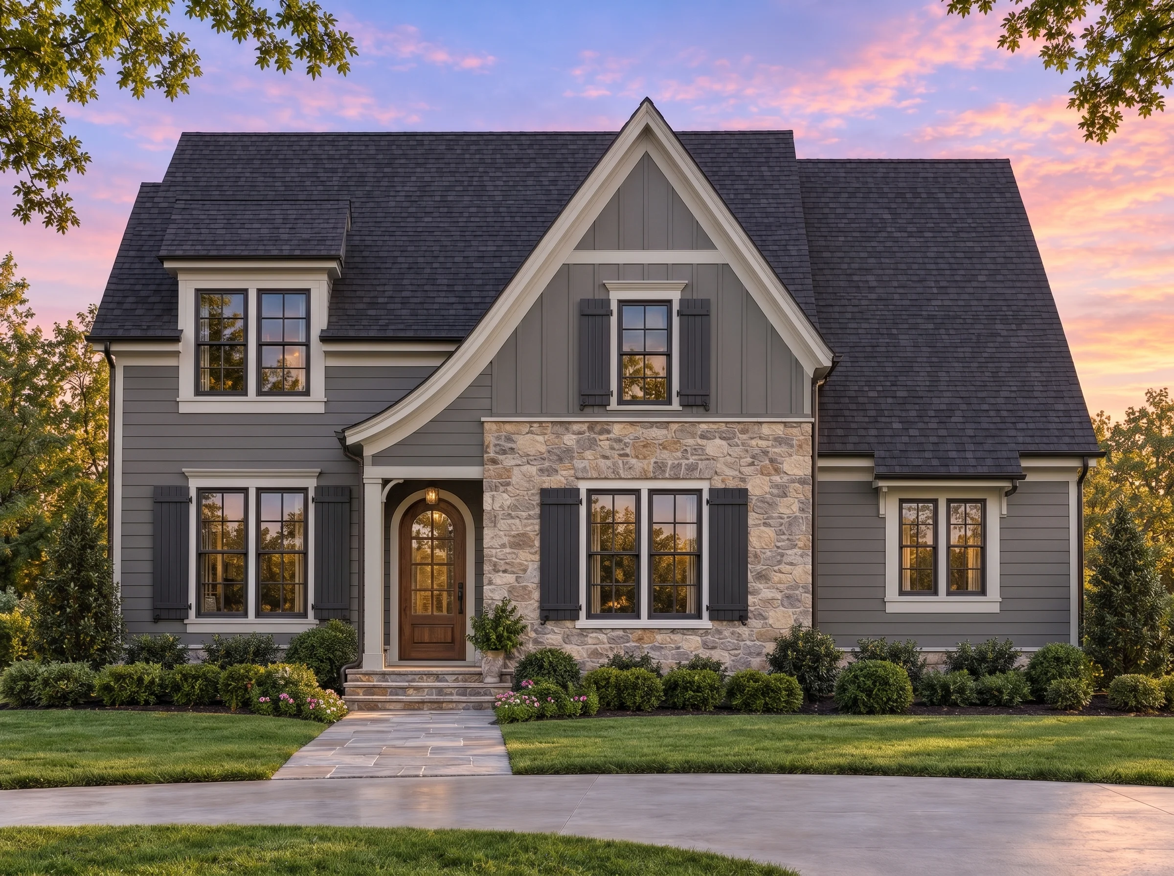 Plan  19-1449 – SafeHouseAnchor |  European Cottage – 4-Bed, 3.5-Bath, 2,797 SF - Warm Charcoal, AI-generated exterior concept
