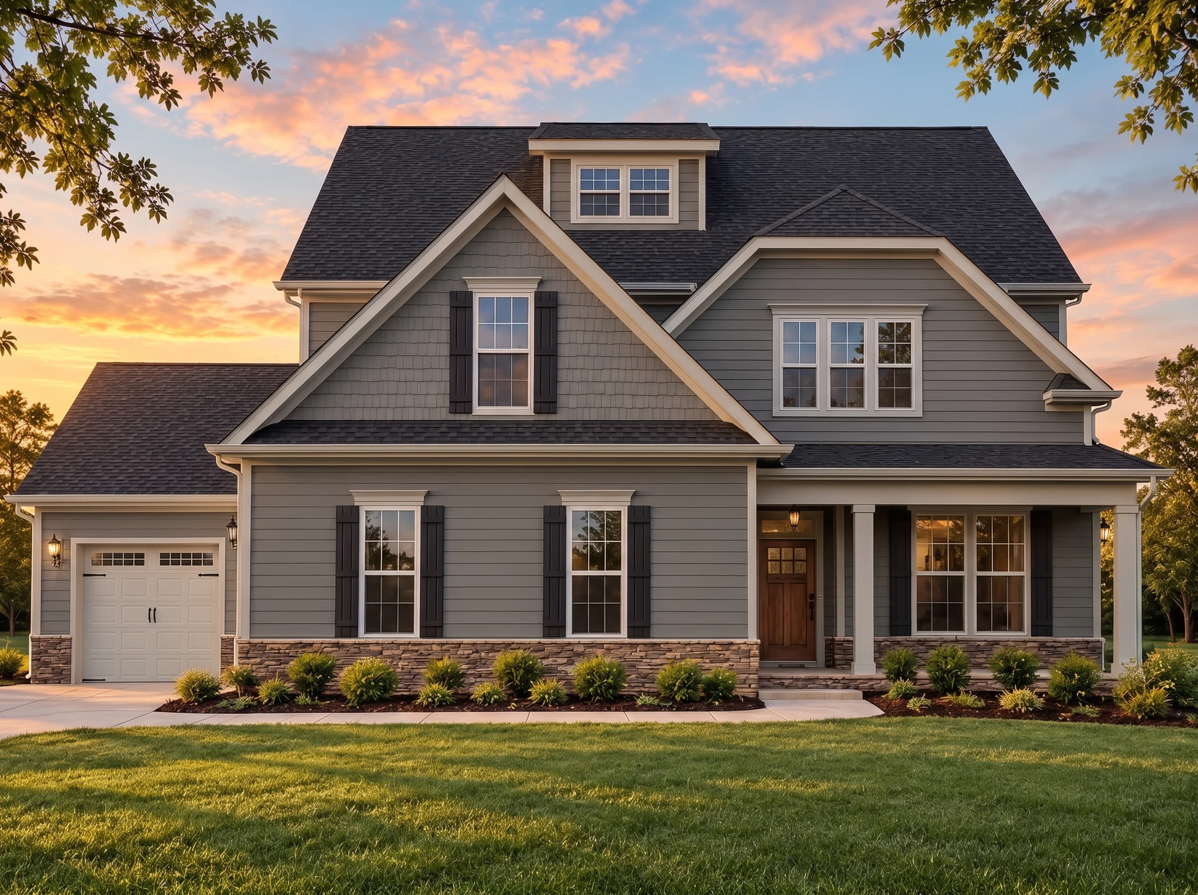 Plan  19-1457 – Auburn Springs Homestead | New American – 4-Bed, 3-Bath, 2,823 SF - Warm Charcoal, AI-generated exterior concept