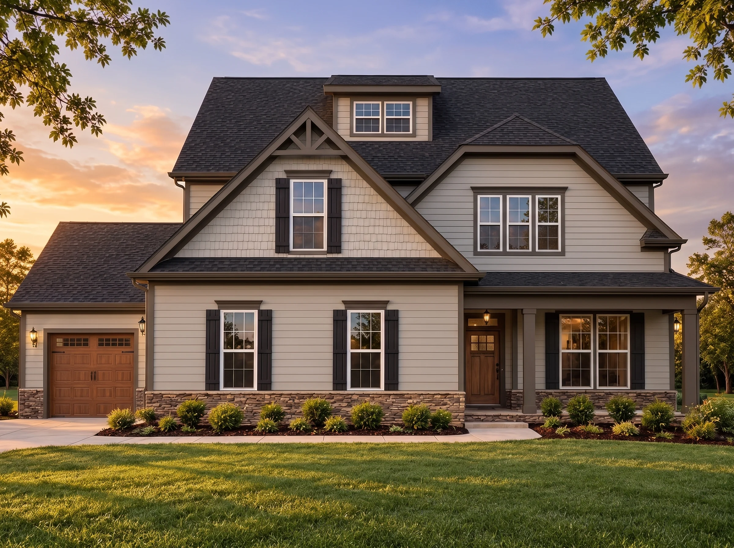 Plan  19-1457 – Auburn Springs Homestead | New American – 4-Bed, 3-Bath, 2,823 SF - Mushroom Taupe, AI-generated exterior concept