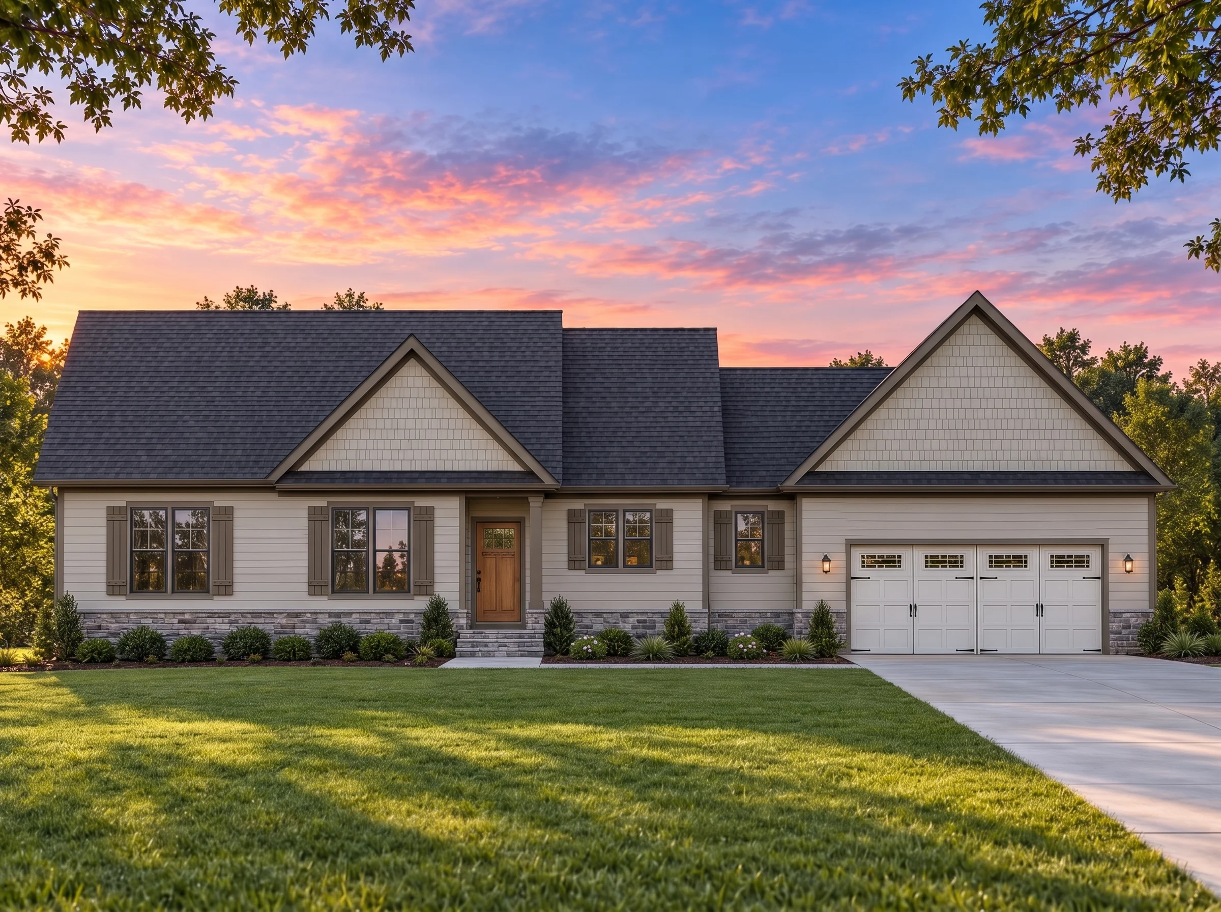 Plan  19-1460 – The Bell House |  Traditional Ranch – 3-Bed, 2-Bath, 1,433 SF - Mushroom Taupe, AI-generated exterior concept