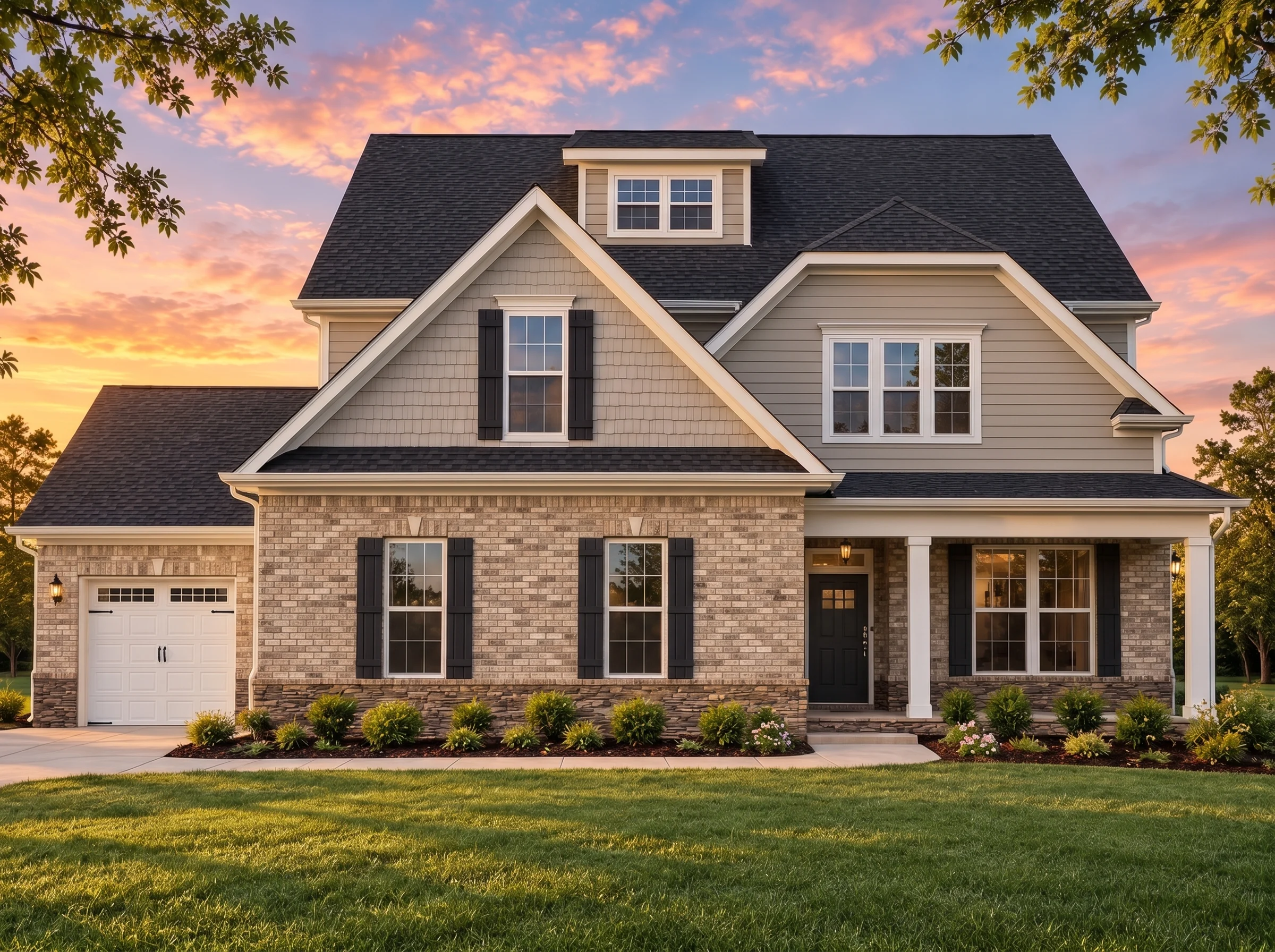 Plan  19-1457 – Auburn Springs Homestead | New American – 4-Bed, 3-Bath, 2,823 SF - Natural Brick, AI-generated exterior concept