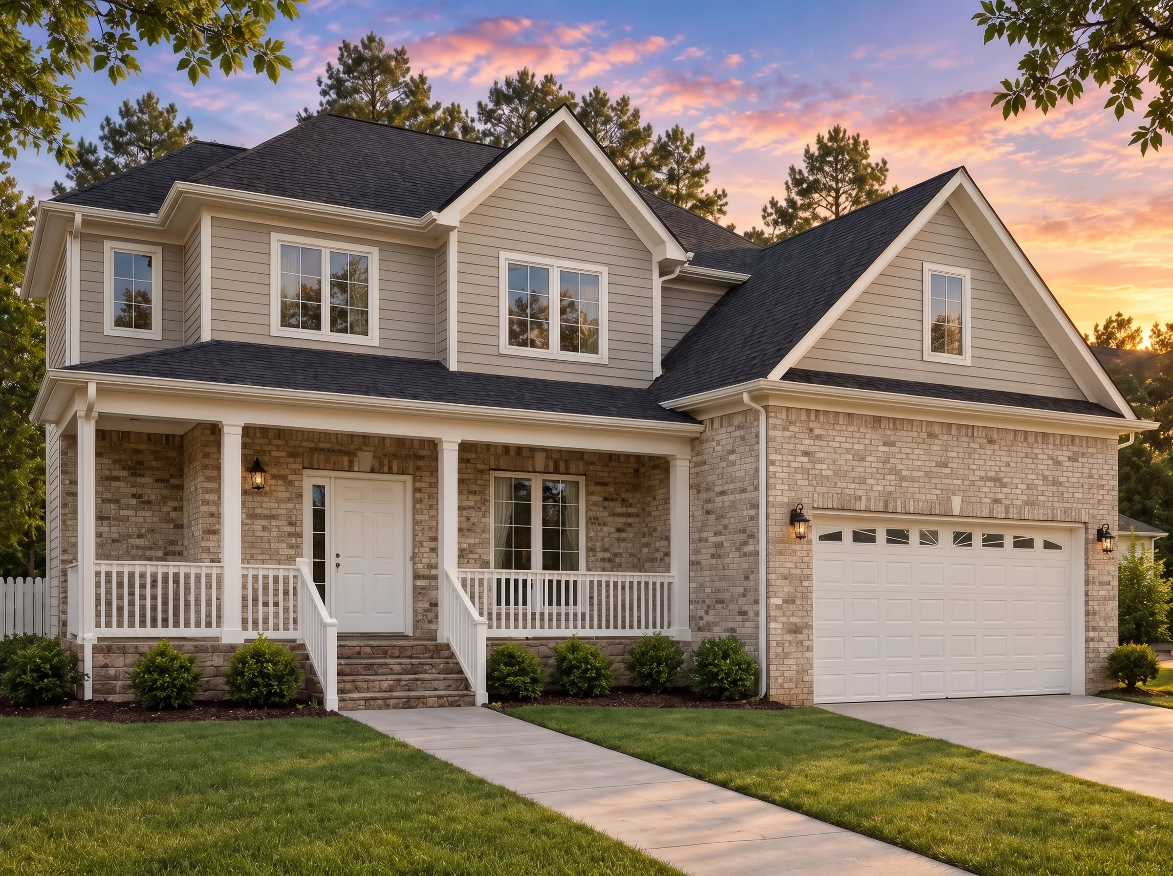 Plan  19-1455 – Auburn Glen Chalet |  New American – 4-Bed, 3.5-Bath, 2,153 SF - Natural Brick, AI-generated exterior concept
