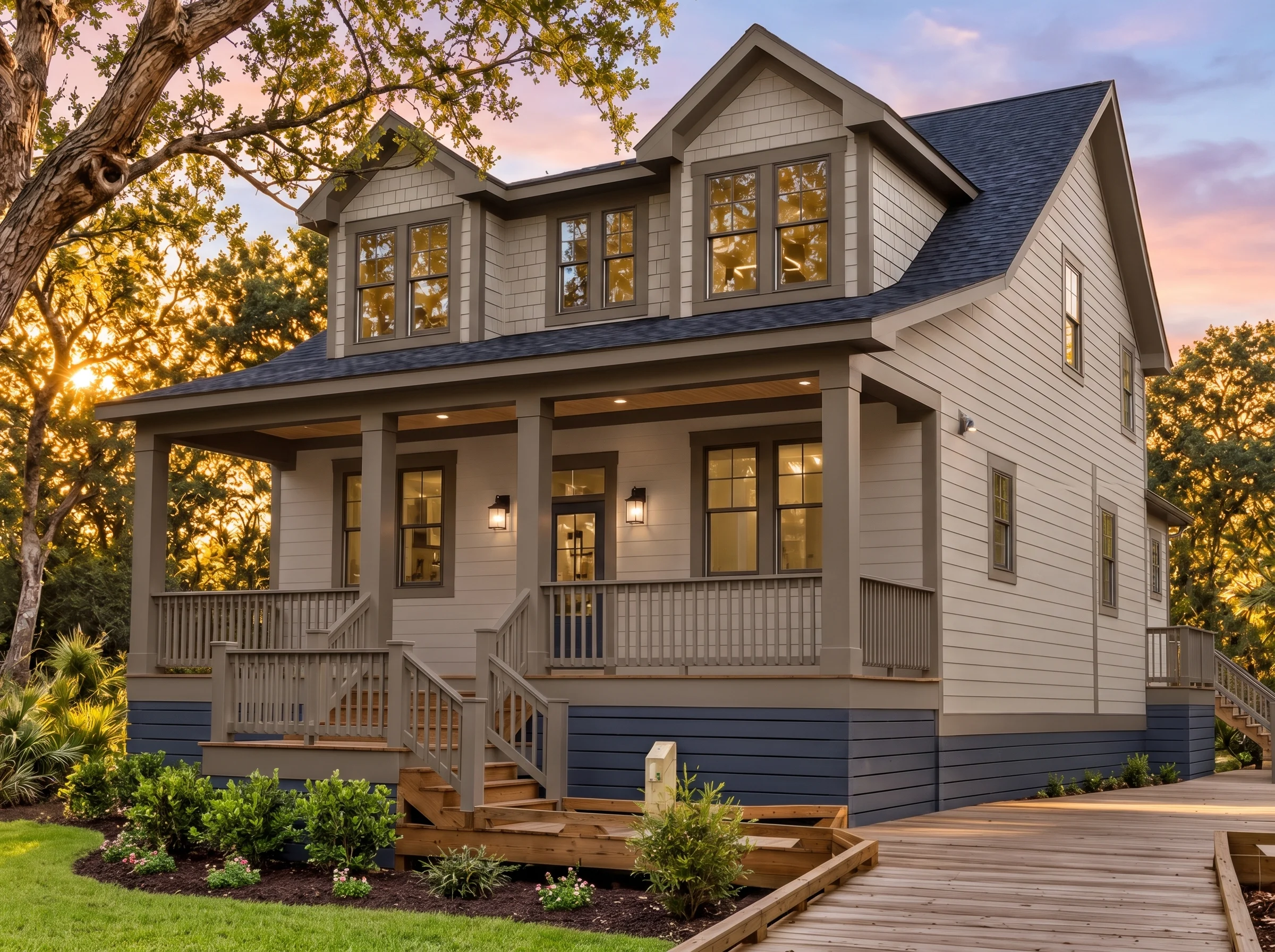Plan  19-1442 – Aster Creek Place |  Traditional Colonial – 4-Bed, 3.5-Bath, 2,435 SF - Mushroom Taupe, AI-generated exterior concept