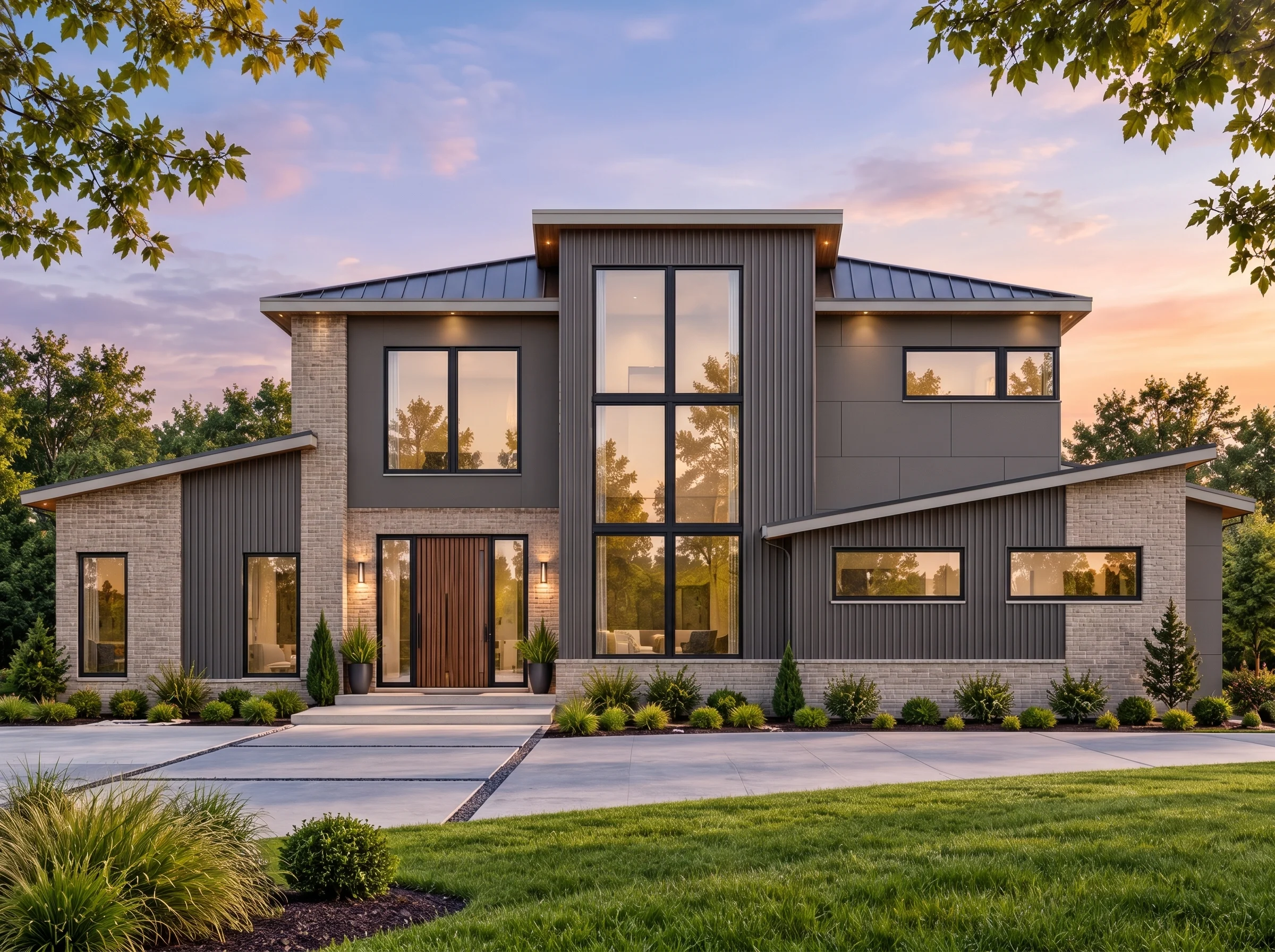 Plan  19-1382 – The Rogers Cottage |  Modern Farmhouse – 4-Bed, 5-Bath, 9,555 SF - Warm Charcoal, AI-generated exterior concept