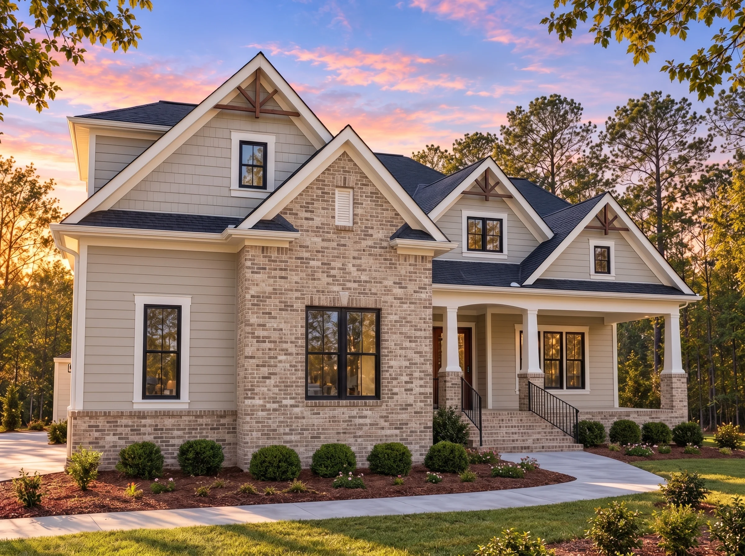 Plan  19-1398 – Auburn Brook Farm |  New American – 4-Bed, 3.5-Bath, 2,826 SF - Natural Brick, AI-generated exterior concept