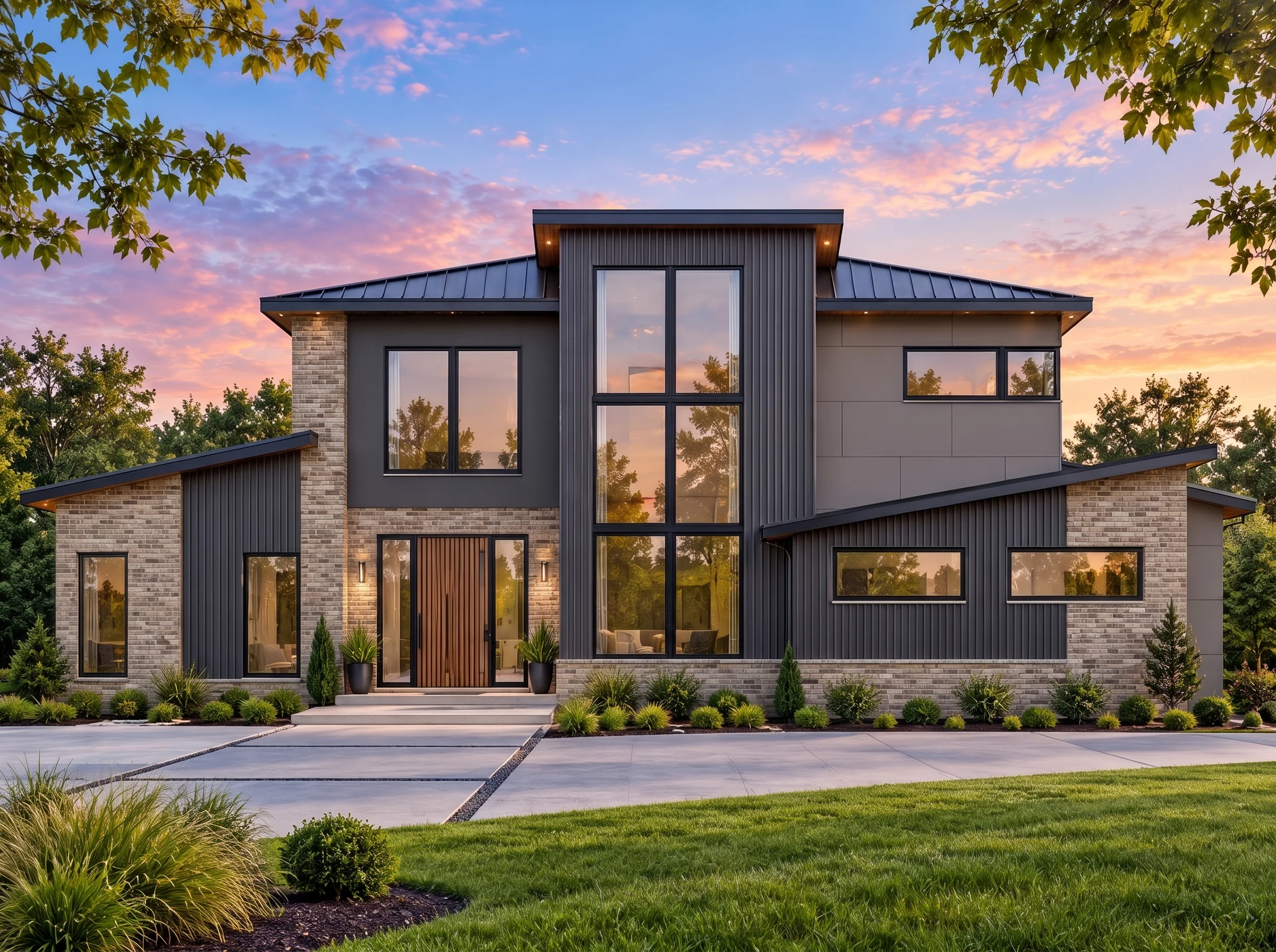 Plan  19-1382 – The Rogers Cottage |  Modern Farmhouse – 4-Bed, 5-Bath, 9,555 SF - Natural Brick, AI-generated exterior concept