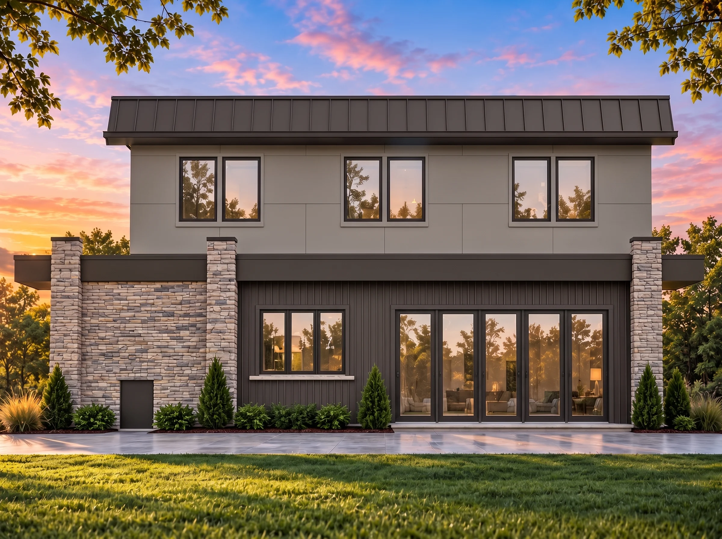 Plan  19-1382 – Aster Willow Cottage  | Contemporary Pool Guest House – 4-Bed, 2-Bath, 1,184 SF - Mushroom Taupe, AI-generated exterior concept