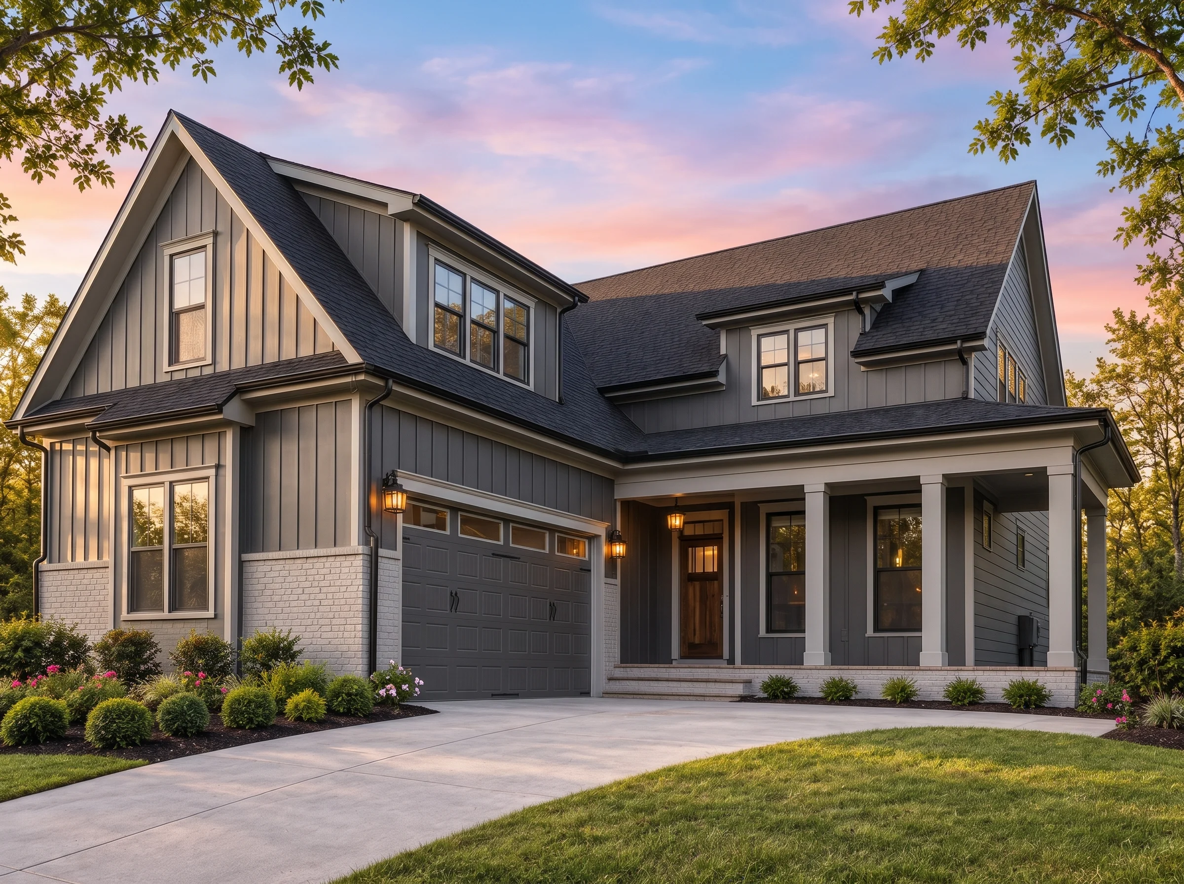 Plan  19-1246B – Edwards Walk | New  American – 5-Bed, 5-Bath, 4,103 SF - Warm Charcoal, AI-generated exterior concept