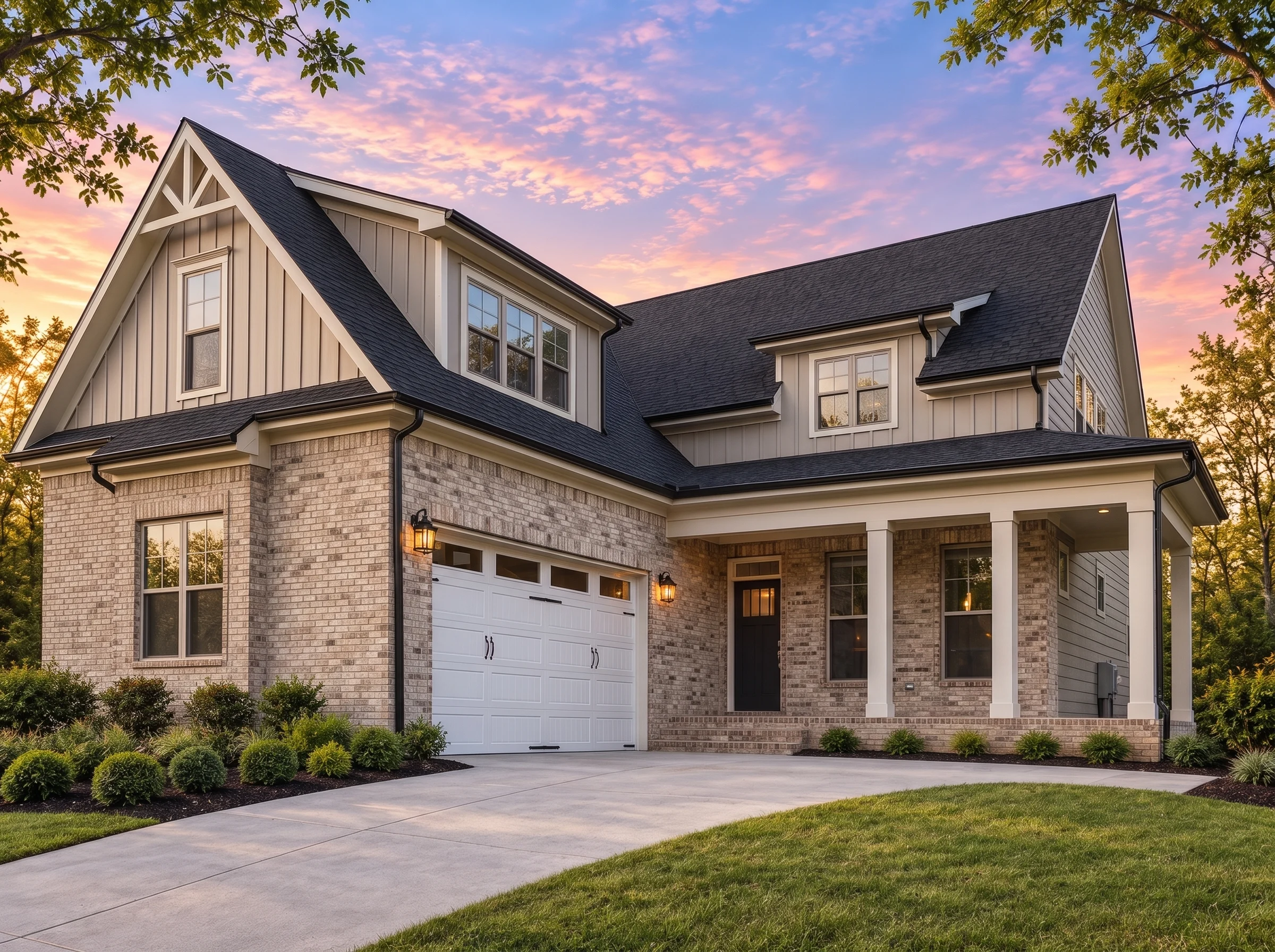 Plan  19-1246B – Edwards Walk | New  American – 5-Bed, 5-Bath, 4,103 SF - Natural Brick, AI-generated exterior concept