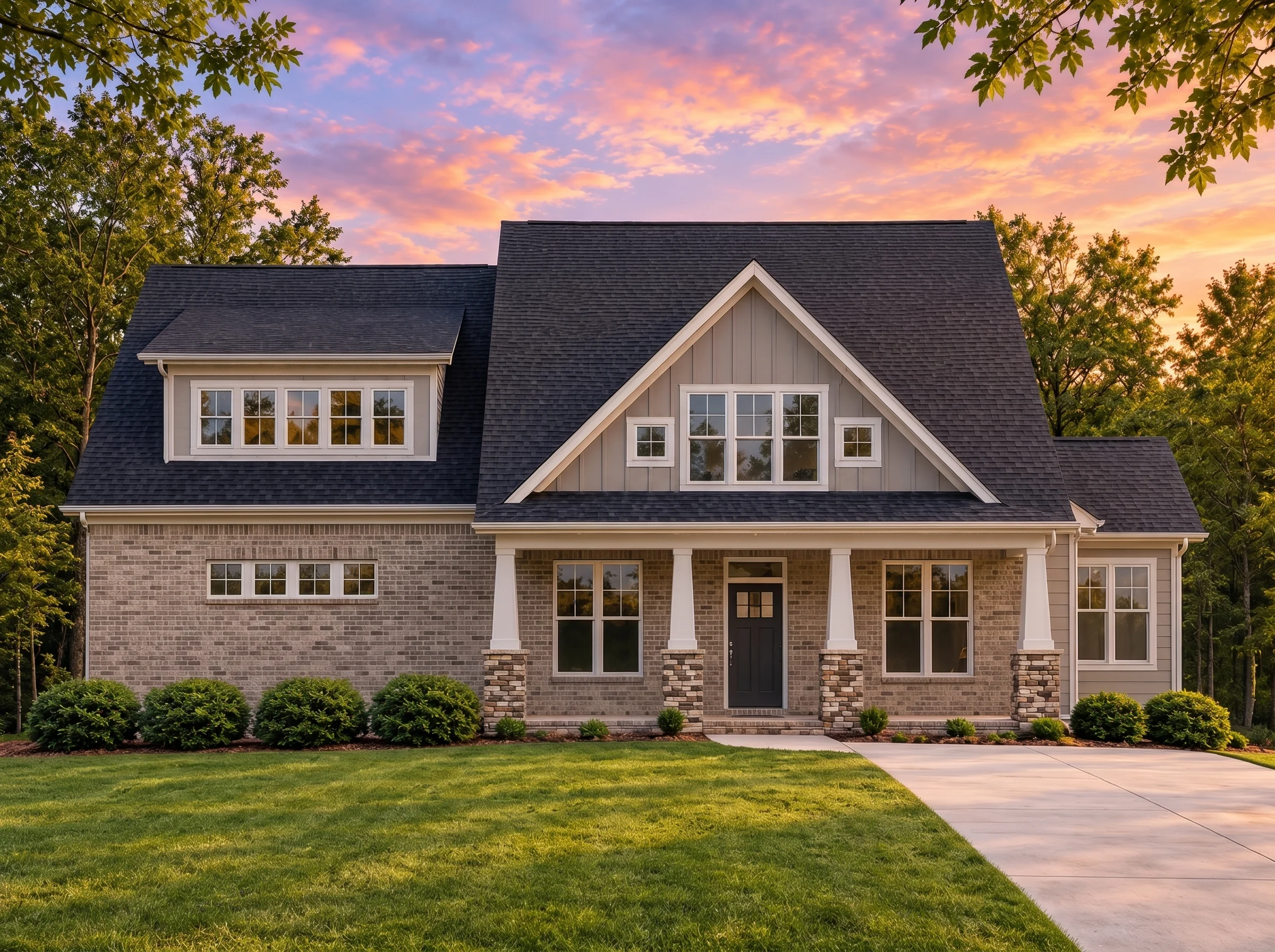 Plan  19-1280 – The Sanchez Estate |  Modern Farmhouse – 3-Bed, 2.5-Bath, 2,512 SF - Natural Brick, AI-generated exterior concept