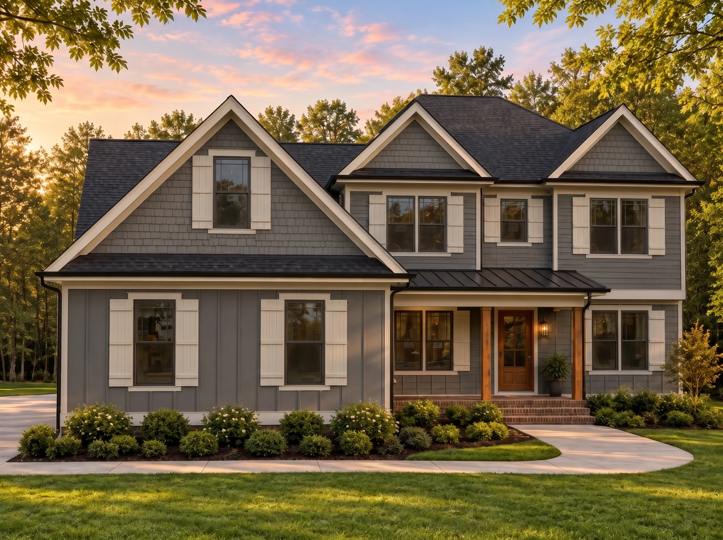 Plan  19-1311 – SafeguardHomey |  Modern Farmhouse – 4-Bed, 3.5-Bath, 2,938 SF - Warm Charcoal, AI-generated exterior concept