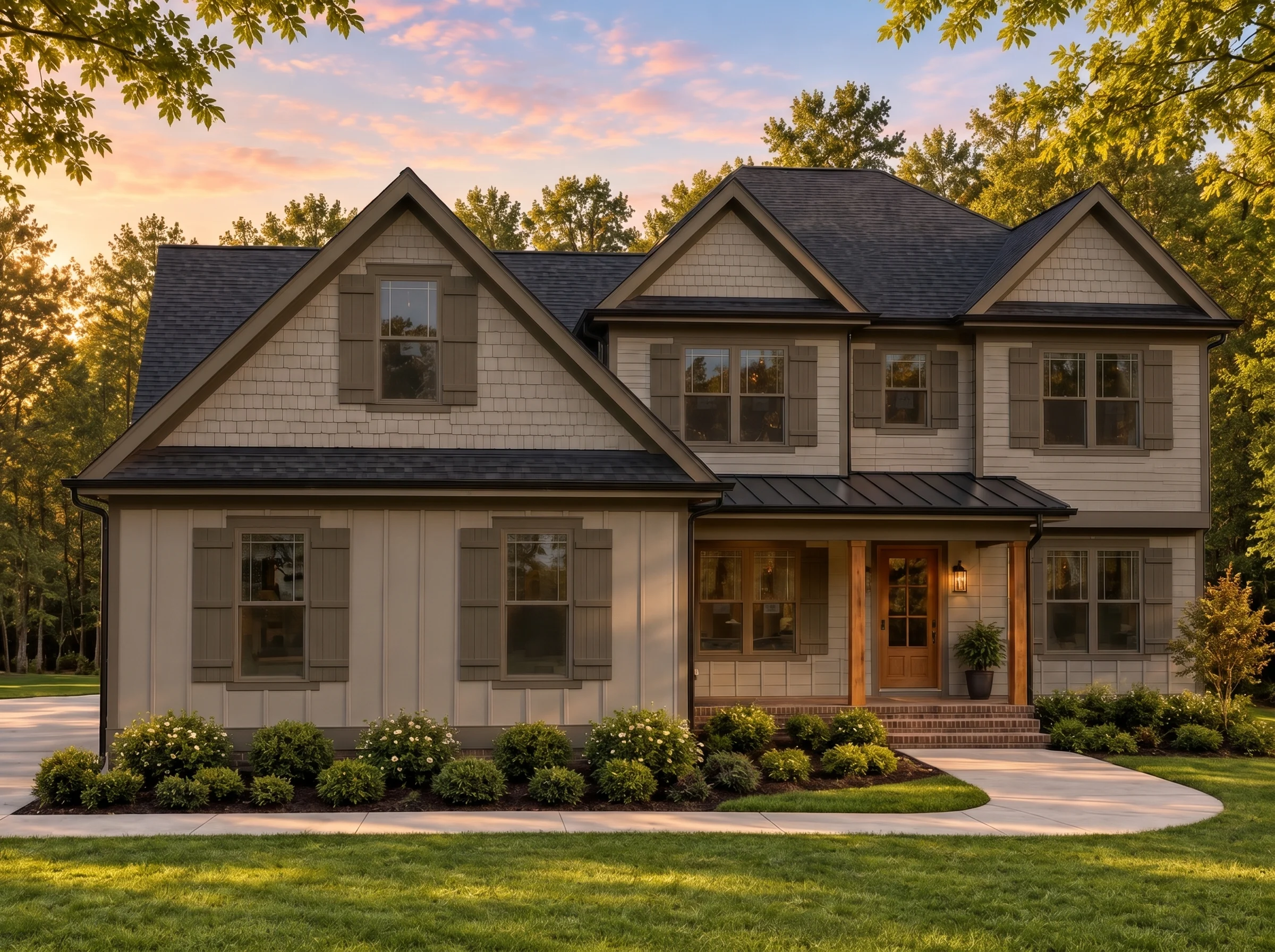 Plan  19-1311 – SafeguardHomey |  Modern Farmhouse – 4-Bed, 3.5-Bath, 2,938 SF - Mushroom Taupe, AI-generated exterior concept