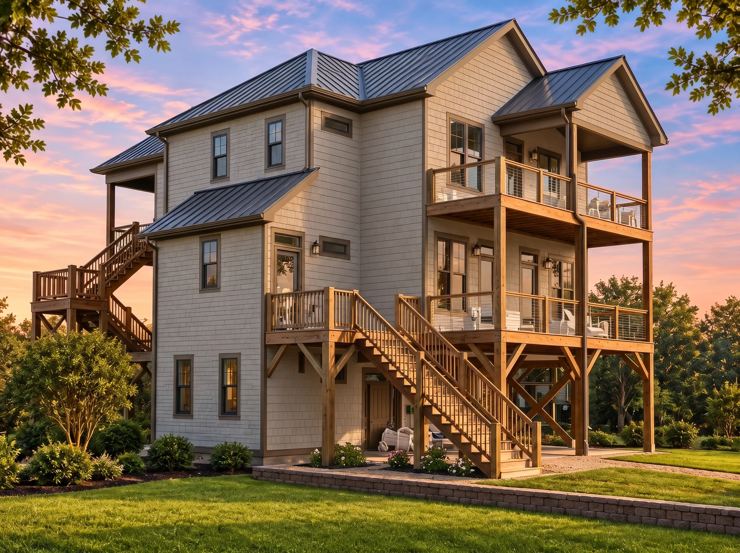 Plan  19-1313 – Morris Meadow |  Coastal – 3-Bed, 3.5-Bath, 5,200 SF - Mushroom Taupe, AI-generated exterior concept
