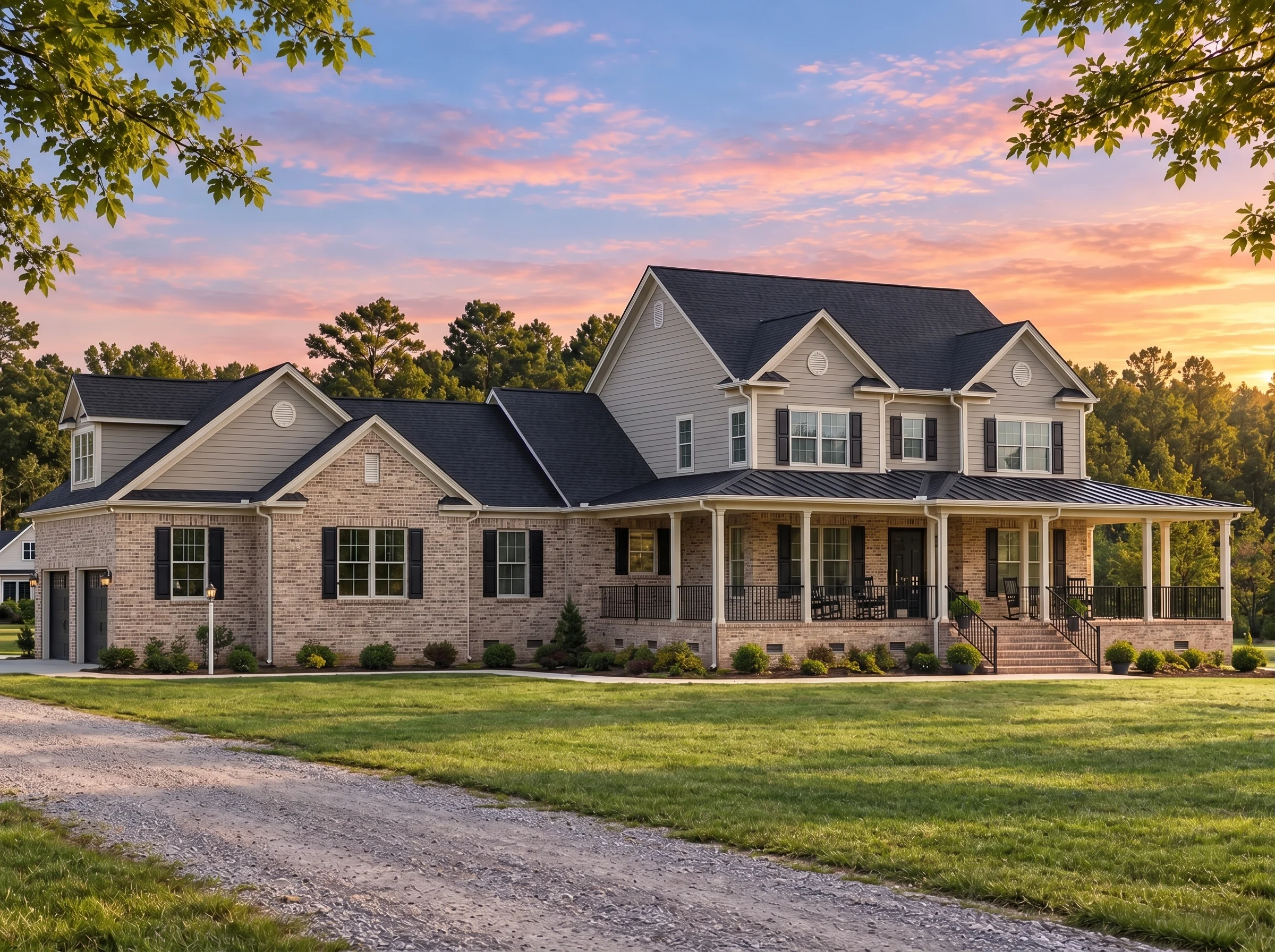 Plan  19-1525 – Suffolk Station |  New American – 4-Bed, 3-Bath, 3,495 SF - Natural Brick, AI-generated exterior concept