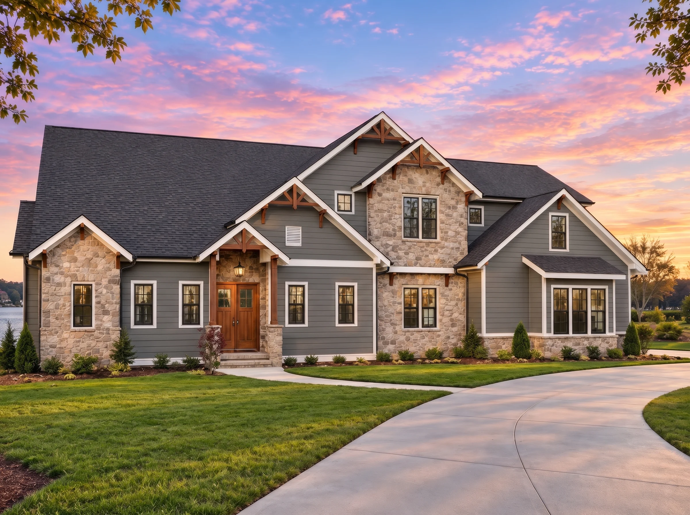 Plan  19-1621 – Ward Estate | New  American – 4-Bed, 3.5-Bath, 3,898 SF - Warm Charcoal, AI-generated exterior concept