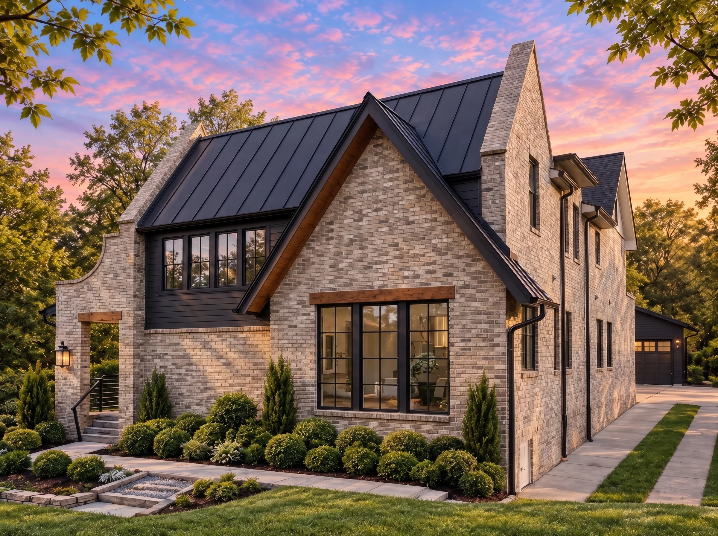 Plan  19-1615 – Aster Crossing Manor  | Modern Farmhouse – 4-Bed, 4.5-Bath, 3,368 SF - Natural Brick, AI-generated exterior concept