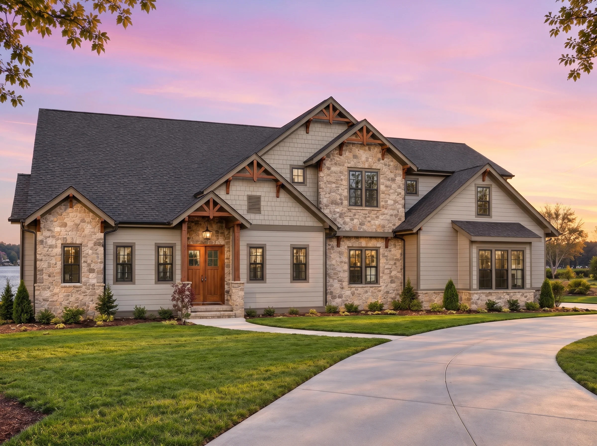 Plan  19-1621 – Ward Estate | New  American – 4-Bed, 3.5-Bath, 3,898 SF - Mushroom Taupe, AI-generated exterior concept