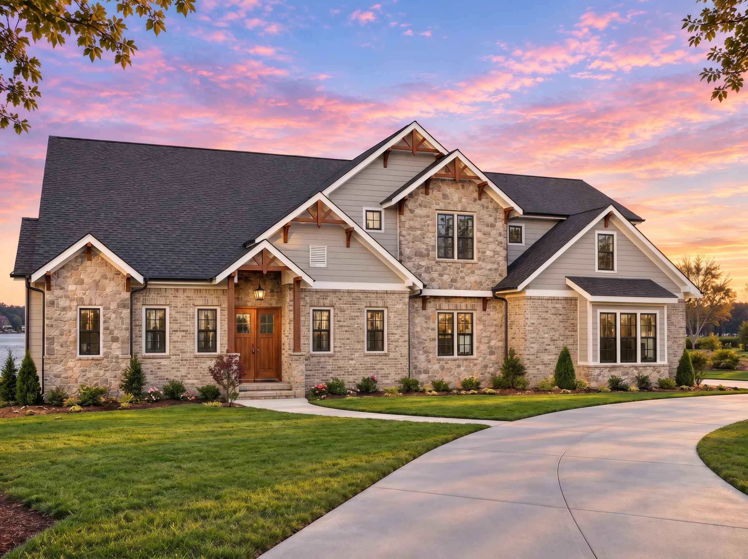 Plan  19-1621 – Ward Estate | New  American – 4-Bed, 3.5-Bath, 3,898 SF - Natural Brick, AI-generated exterior concept