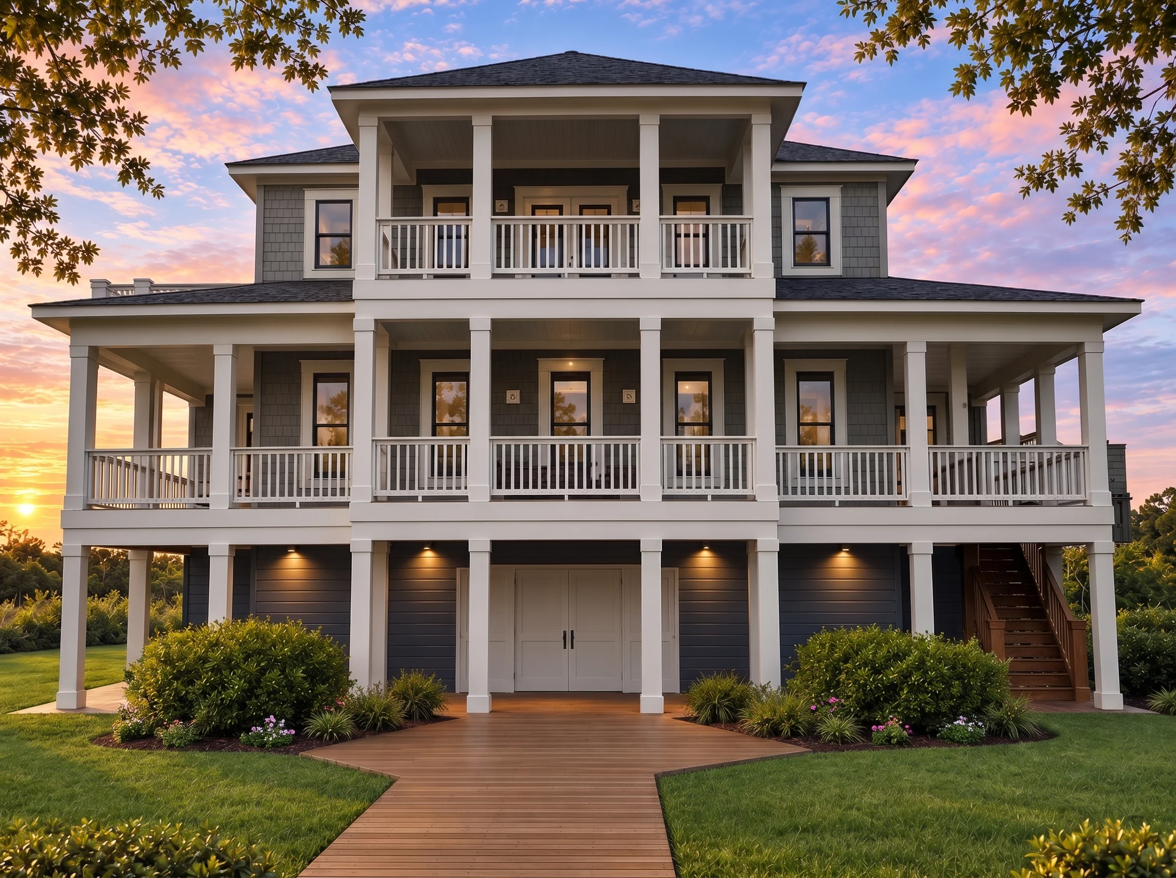 Plan  19-1674 – Auburn Glen Haven |  Coastal – 3-Bed, 3.5-Bath, 2,599 SF - Warm Charcoal, AI-generated exterior concept