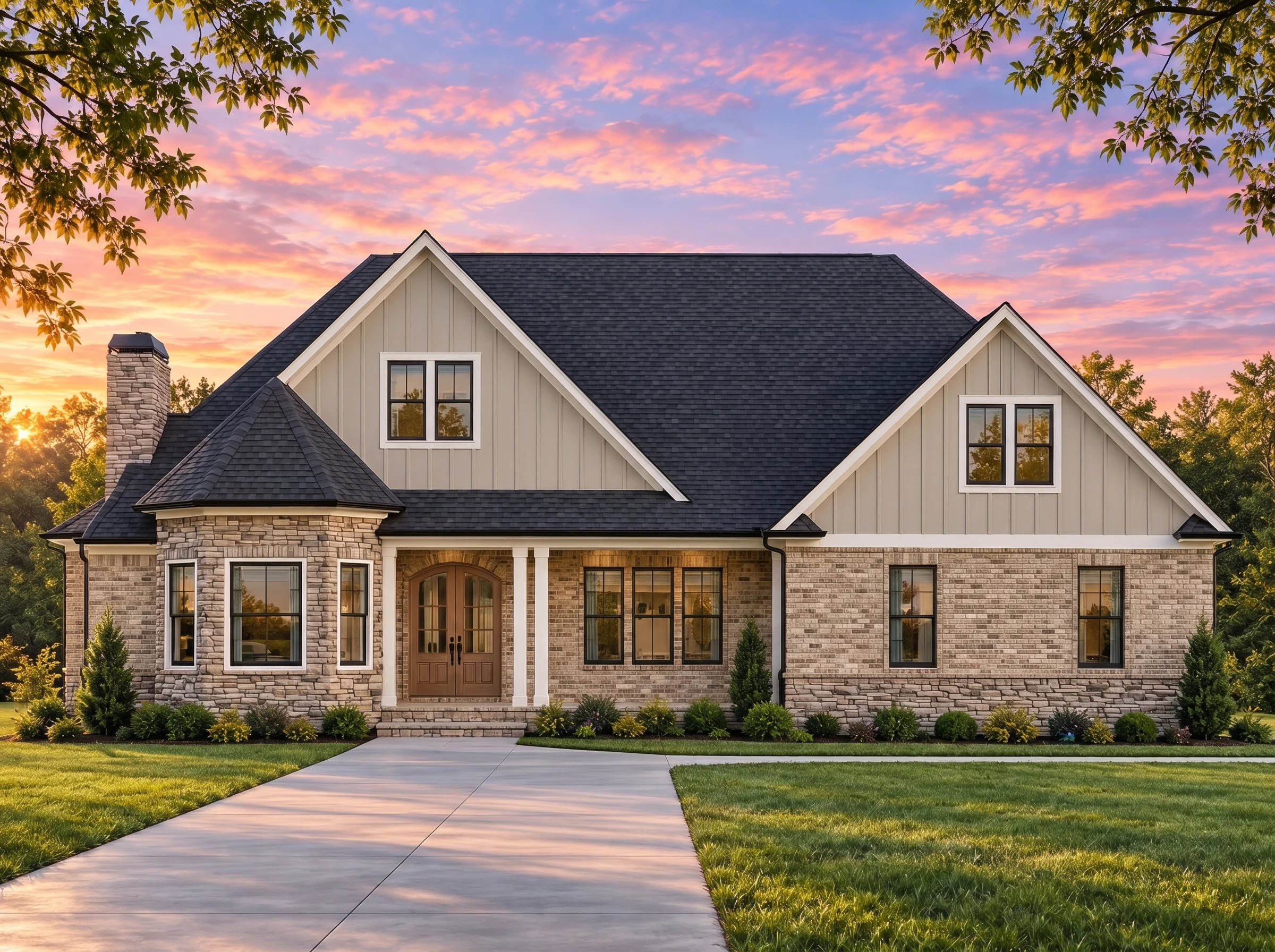 Plan  19-1653 – Aster Field Place |  Modern Farmhouse – 4-Bed, 3-Bath, 2,915 SF - Natural Brick, AI-generated exterior concept