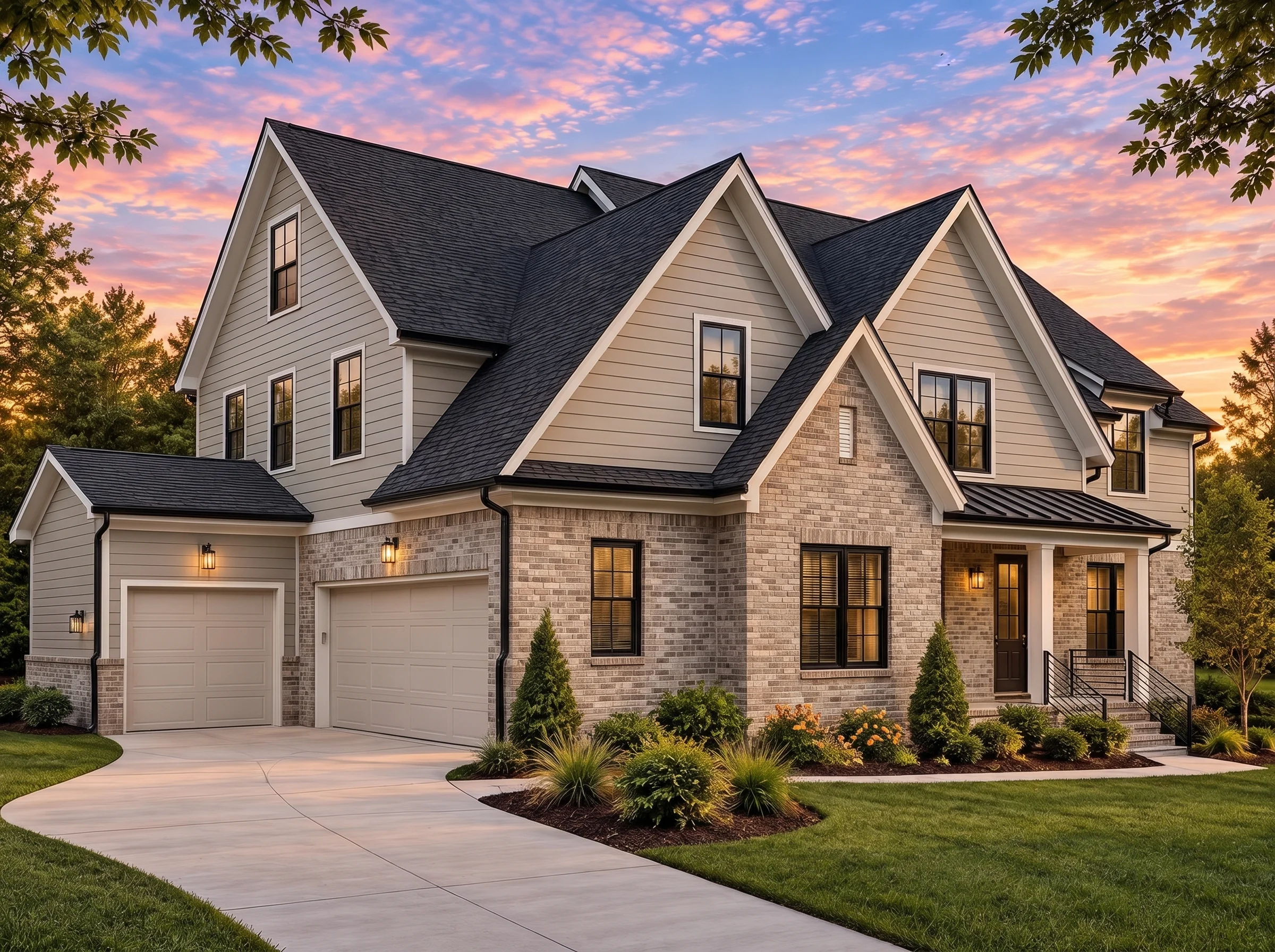 Plan  19-1791C – Aster Field Estate  | Modern Farmhouse – 5-Bed, 5-Bath, 2,611 SF - Natural Brick, AI-generated exterior concept