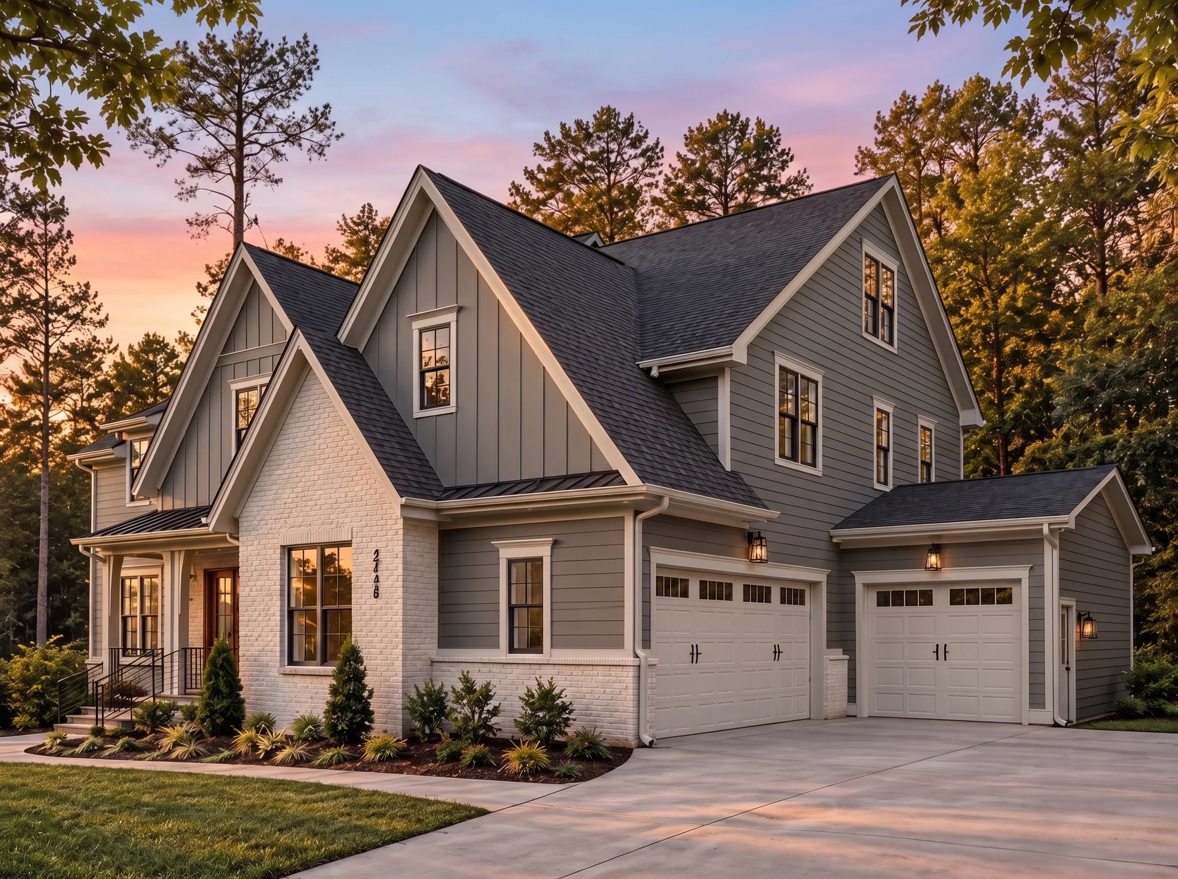 Plan  19-1791 – Aster Pass Estate |  Modern Farmhouse – 5-Bed, 3.5-Bath, 4,250 SF - Warm Charcoal, AI-generated exterior concept