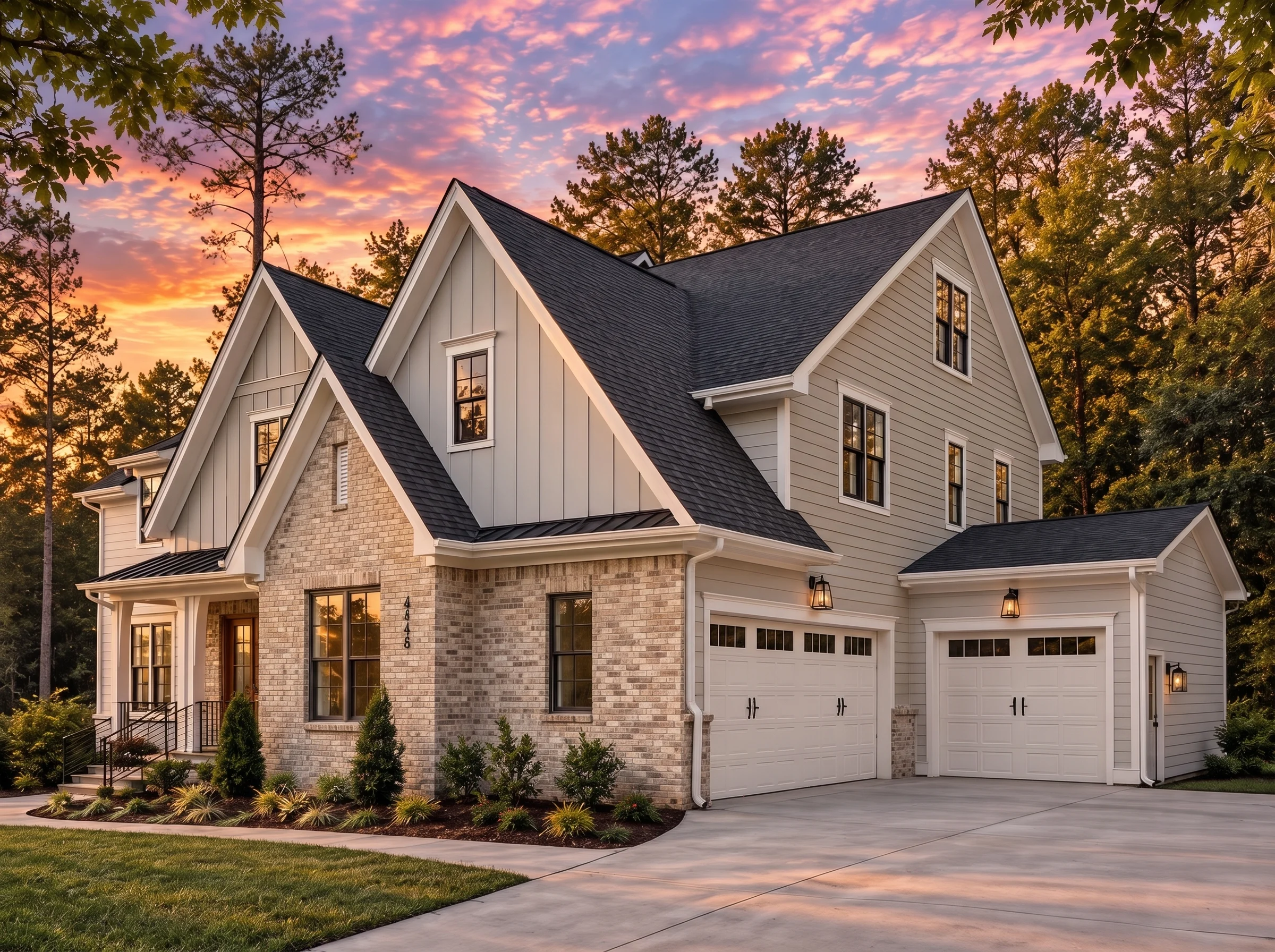 Plan  19-1791 – Aster Pass Estate |  Modern Farmhouse – 5-Bed, 3.5-Bath, 4,250 SF - Natural Brick, AI-generated exterior concept