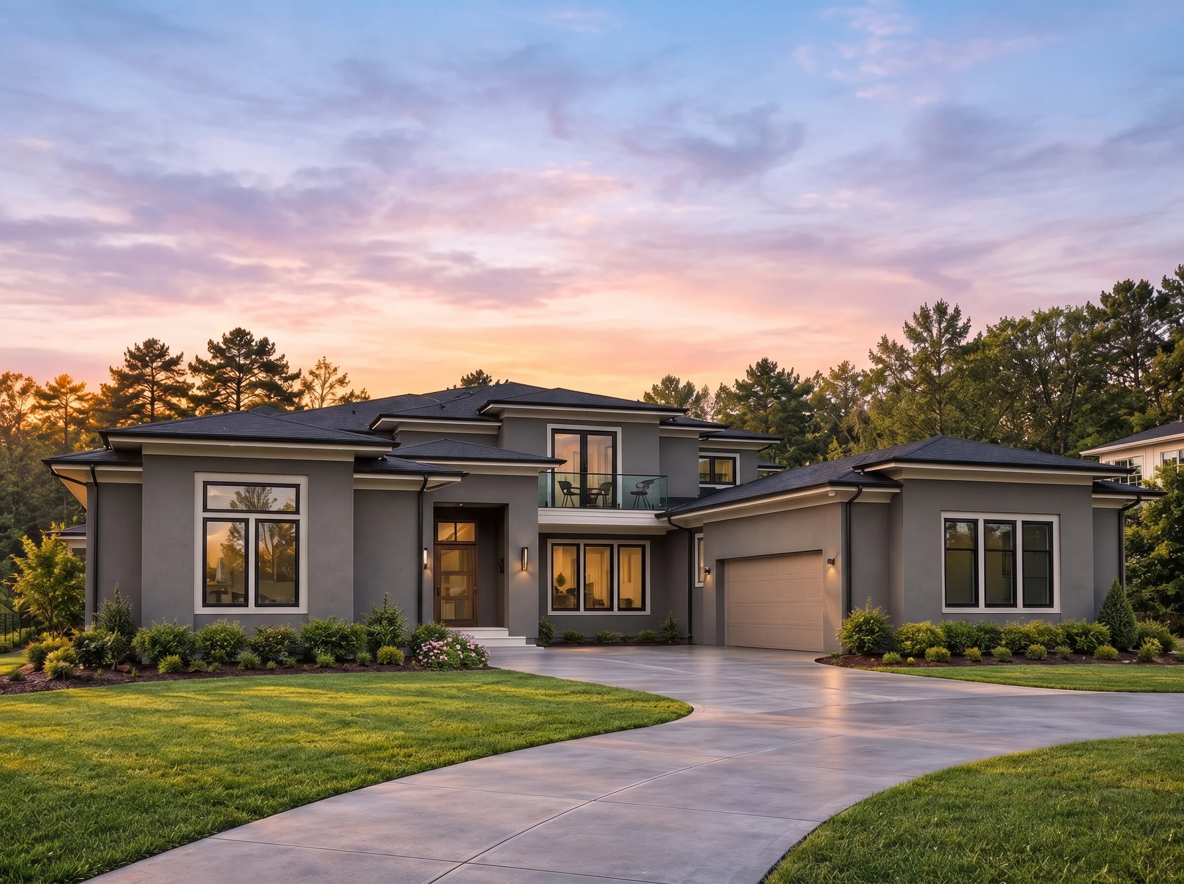 Plan  19-1741 – Sanders Lodge |  Modern Transitional – 5-Bed, 3.5-Bath, 6,683 SF - Warm Charcoal, AI-generated exterior concept