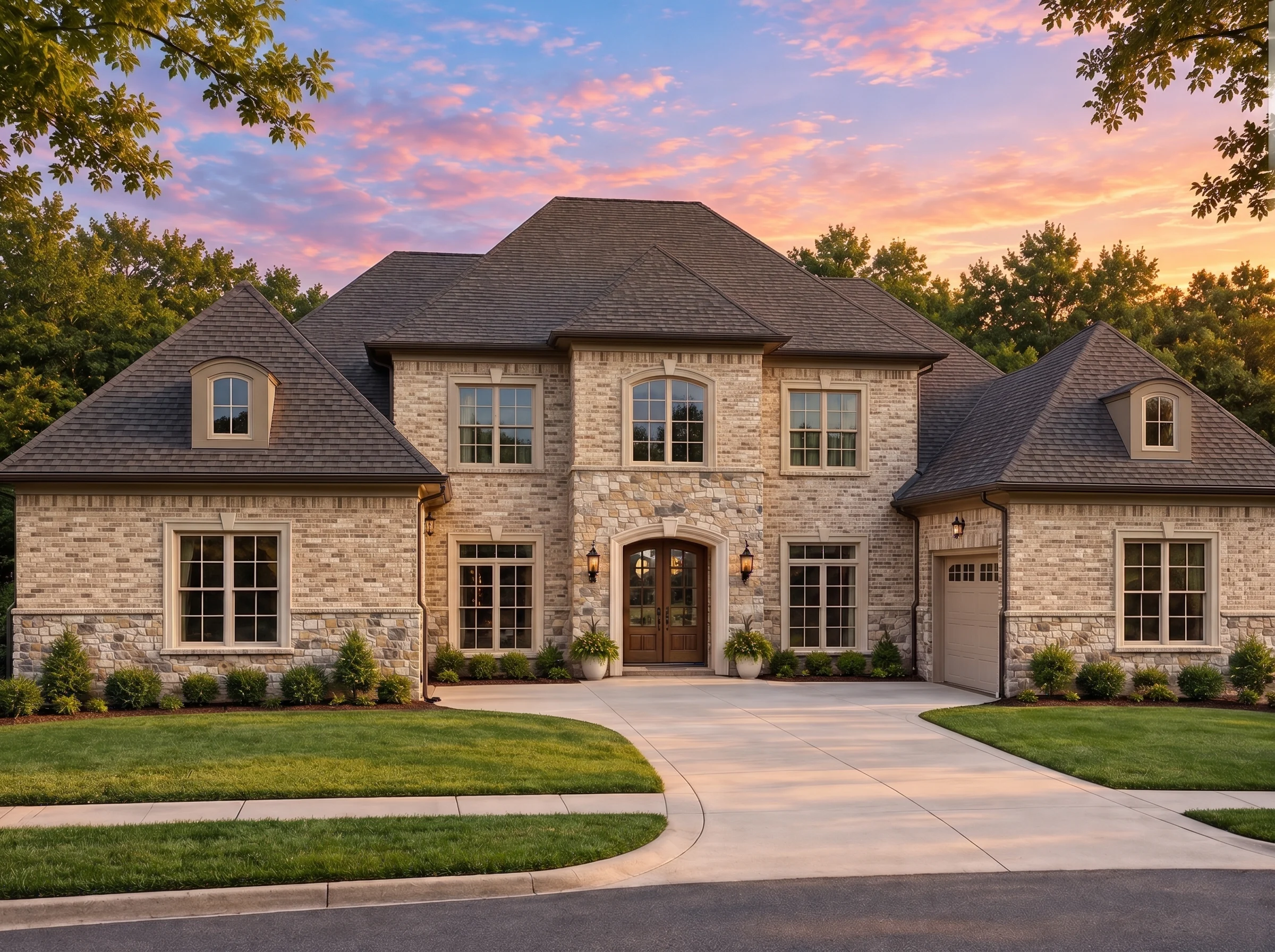 Plan  19-1737 – The Kelly Station |  French Country – 6-Bed, 5-Bath, 7,140 SF - Natural Brick, AI-generated exterior concept