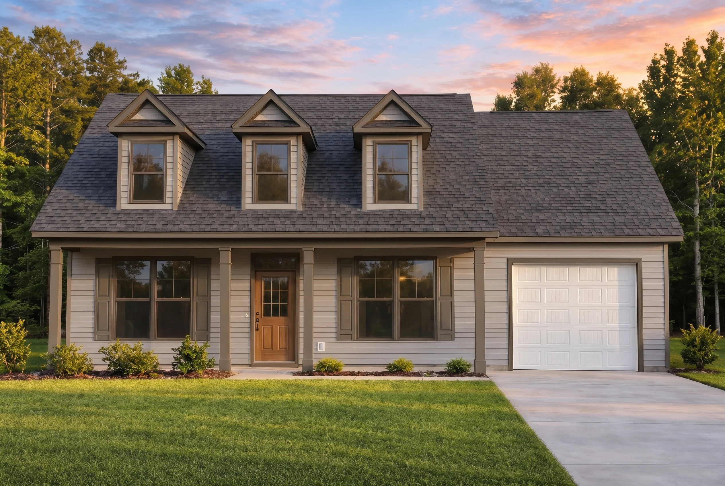 Plan  19-1698 – Dot Retreat |  GUEST-Cape Cod – 4-Bed, 3.5-Bath, 900 SF - Mushroom Taupe, AI-generated exterior concept