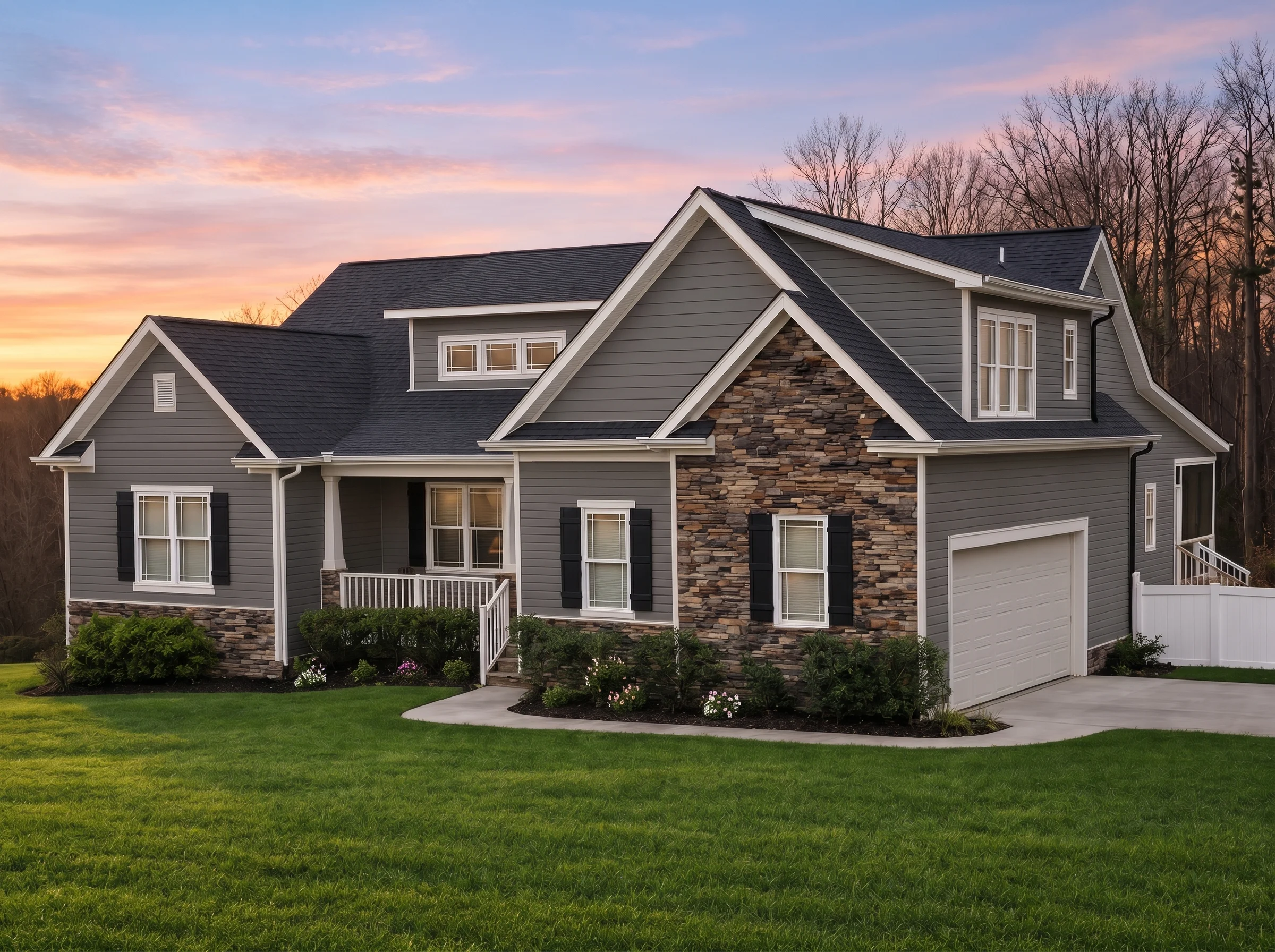 Plan  19-1856 – Auburn Summit Lodge  | Modern Farmhouse – 3-Bed, 2.5-Bath, 2,701 SF - Warm Charcoal, AI-generated exterior concept