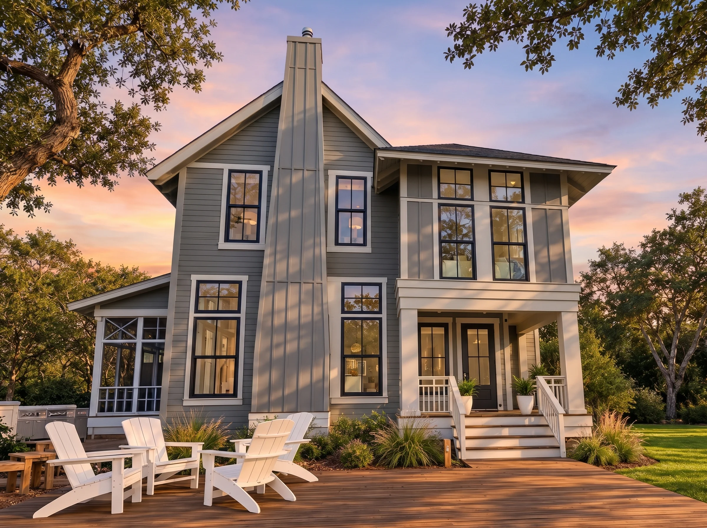 Plan  19-1905 – Auburn View Estate |  Modern Farmhouse – 4-Bed, 4.5-Bath, 6,002 SF - Warm Charcoal, AI-generated exterior concept