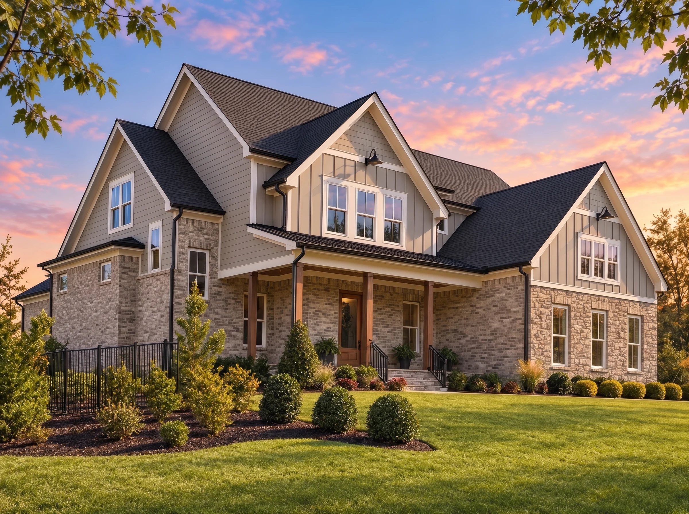 Plan  19-1895 – Surface Retreat |  New American – 4-Bed, 3.5-Bath, 3,203 SF - Natural Brick, AI-generated exterior concept